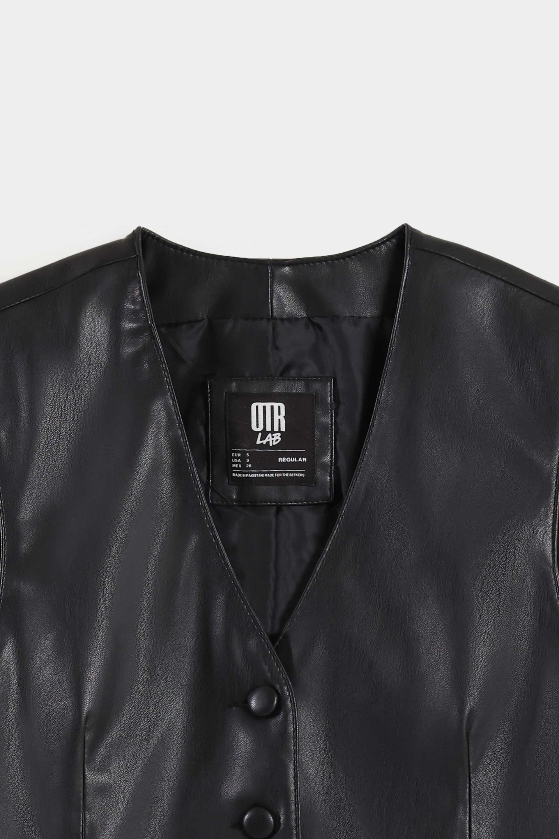 Faux Leather Cropped Waistcoat - Image 6