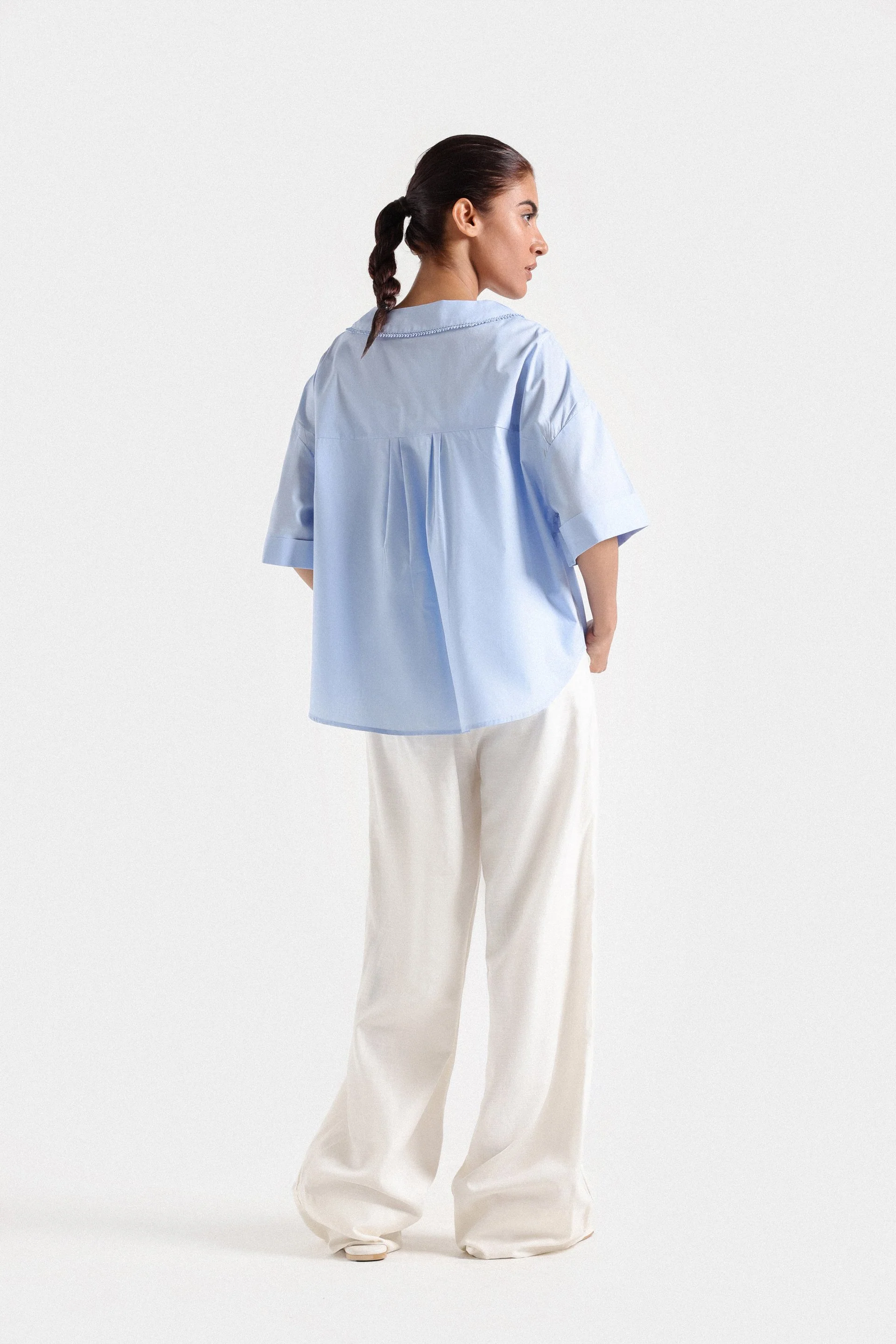 Lace Stitching Cropped Shirt - Image 4
