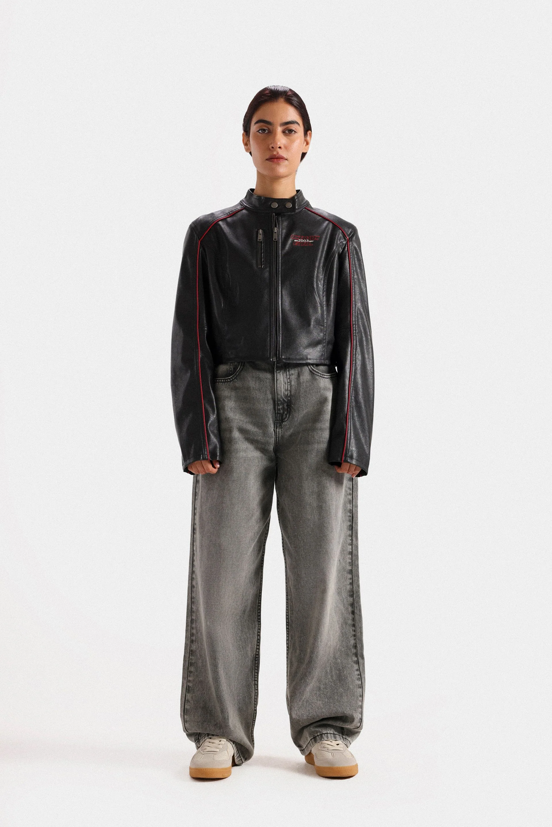 Biker Jacket With Pinstripe Detail