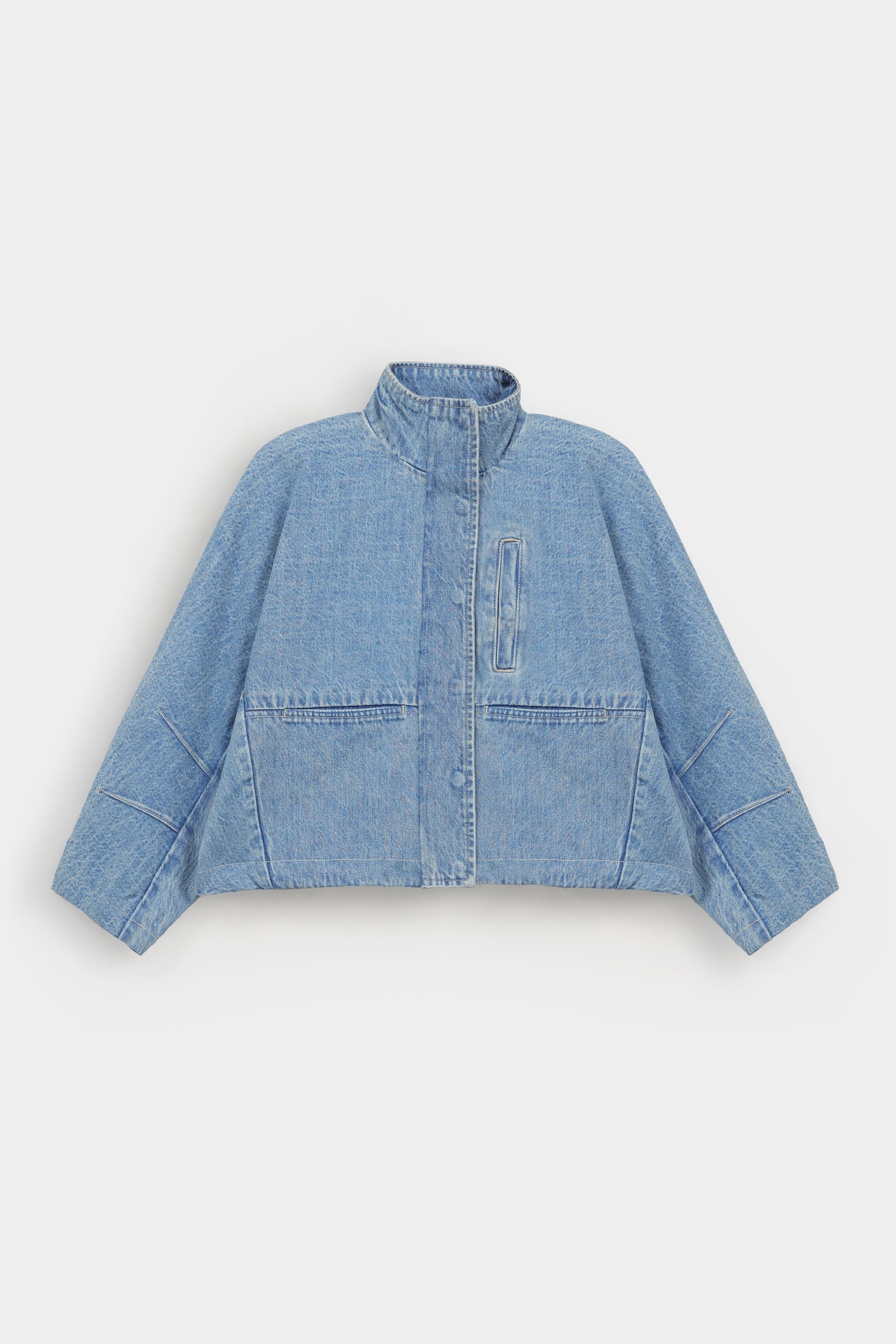 Cropped Batwing Denim Jacket - Image 5