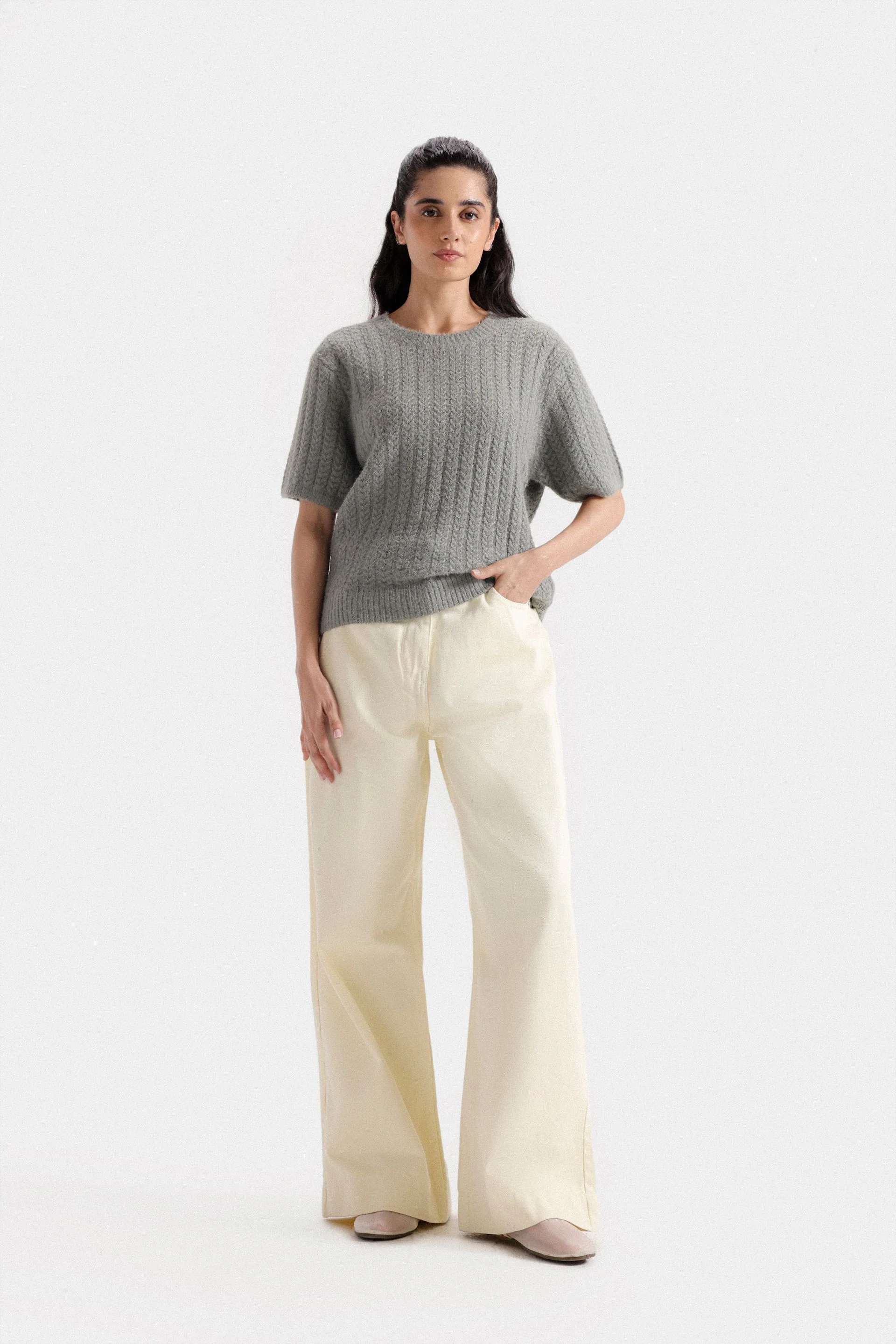 Cropped Cable Knitted Sweater
