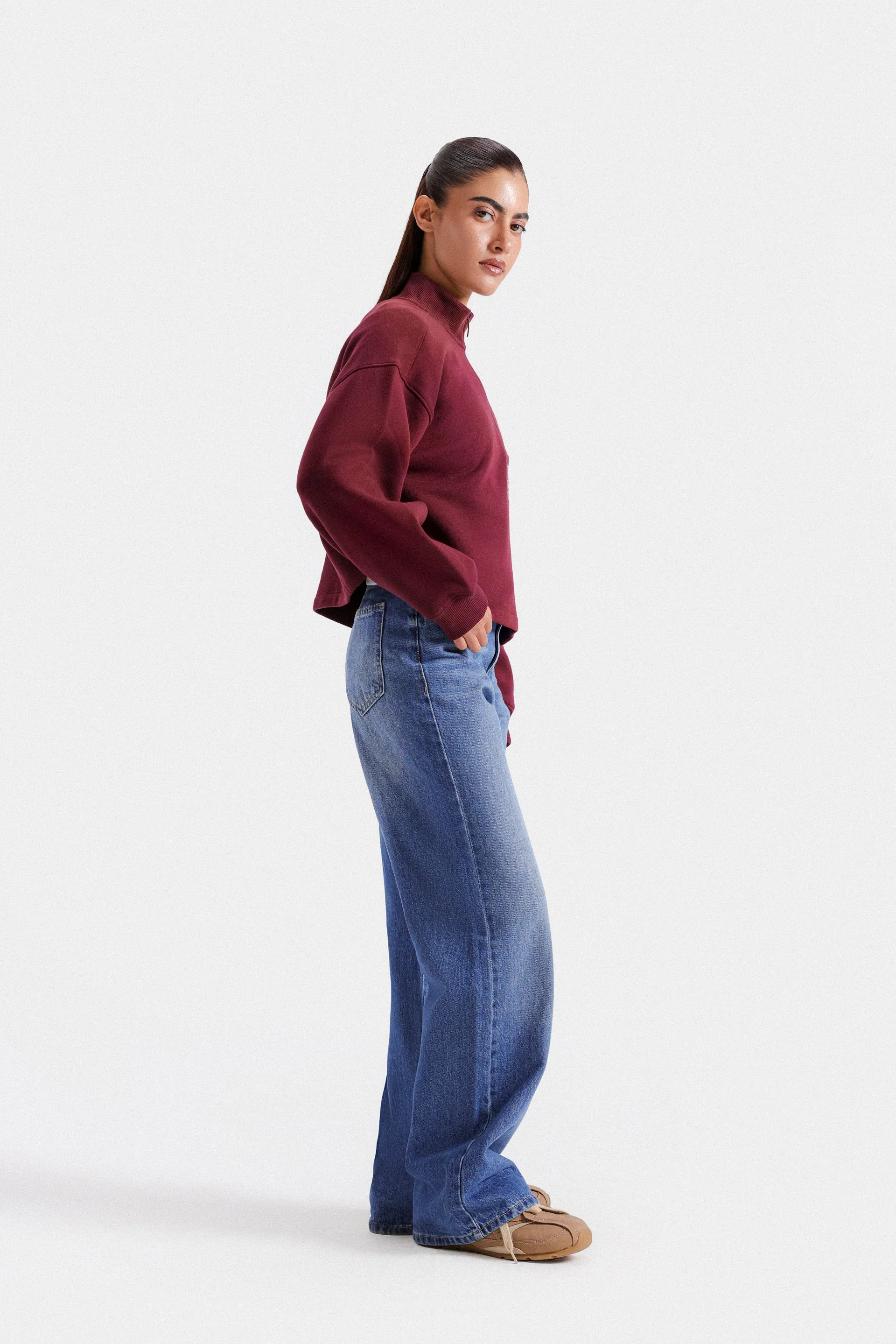 Cropped Quarter Zip-Up Sweatshirt - Image 10