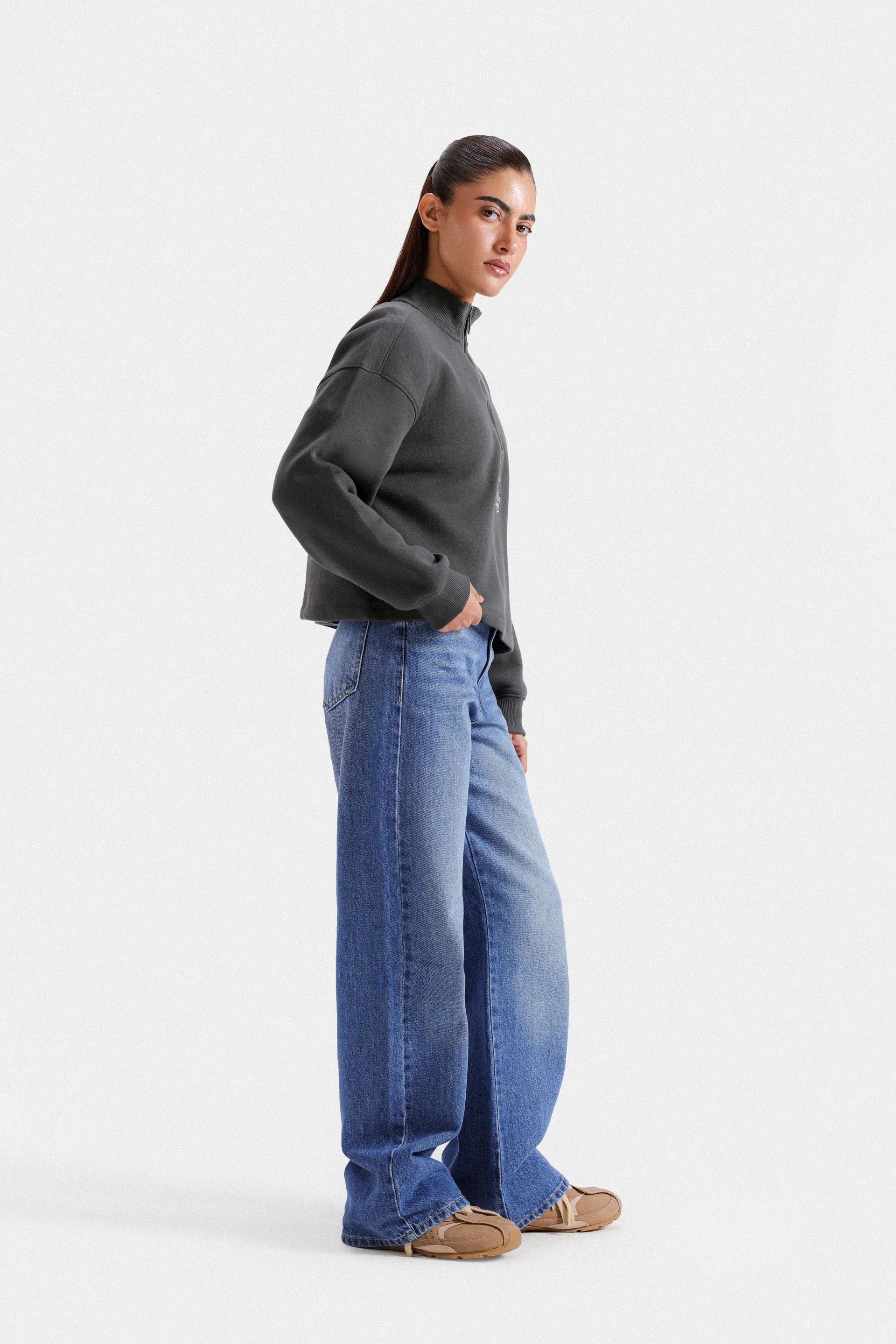 Cropped Quarter Zip-Up Sweatshirt - Image 3