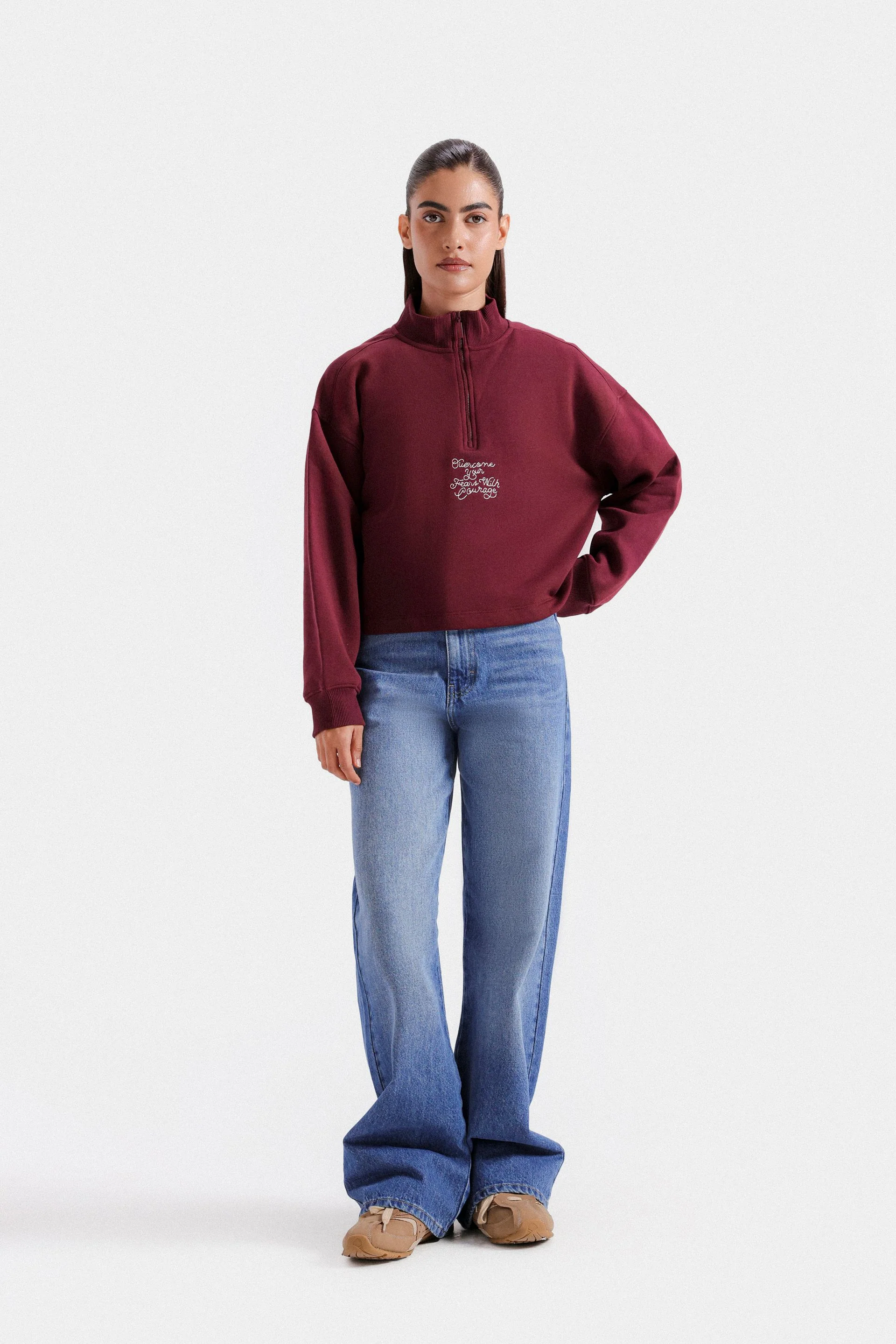 Cropped Quarter Zip-Up Sweatshirt - Image 8