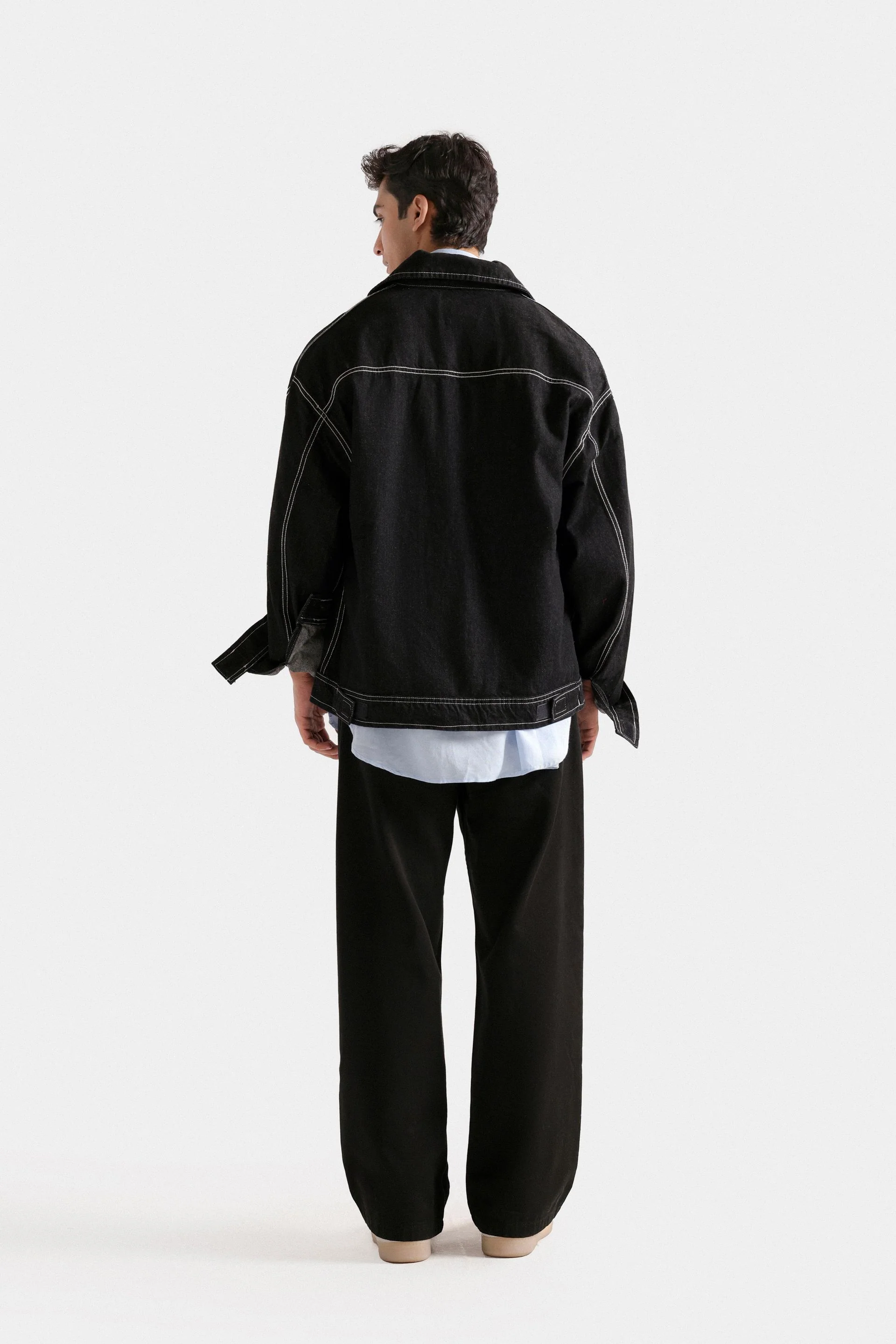 Denim Jacket With Stitching Detail - Image 6