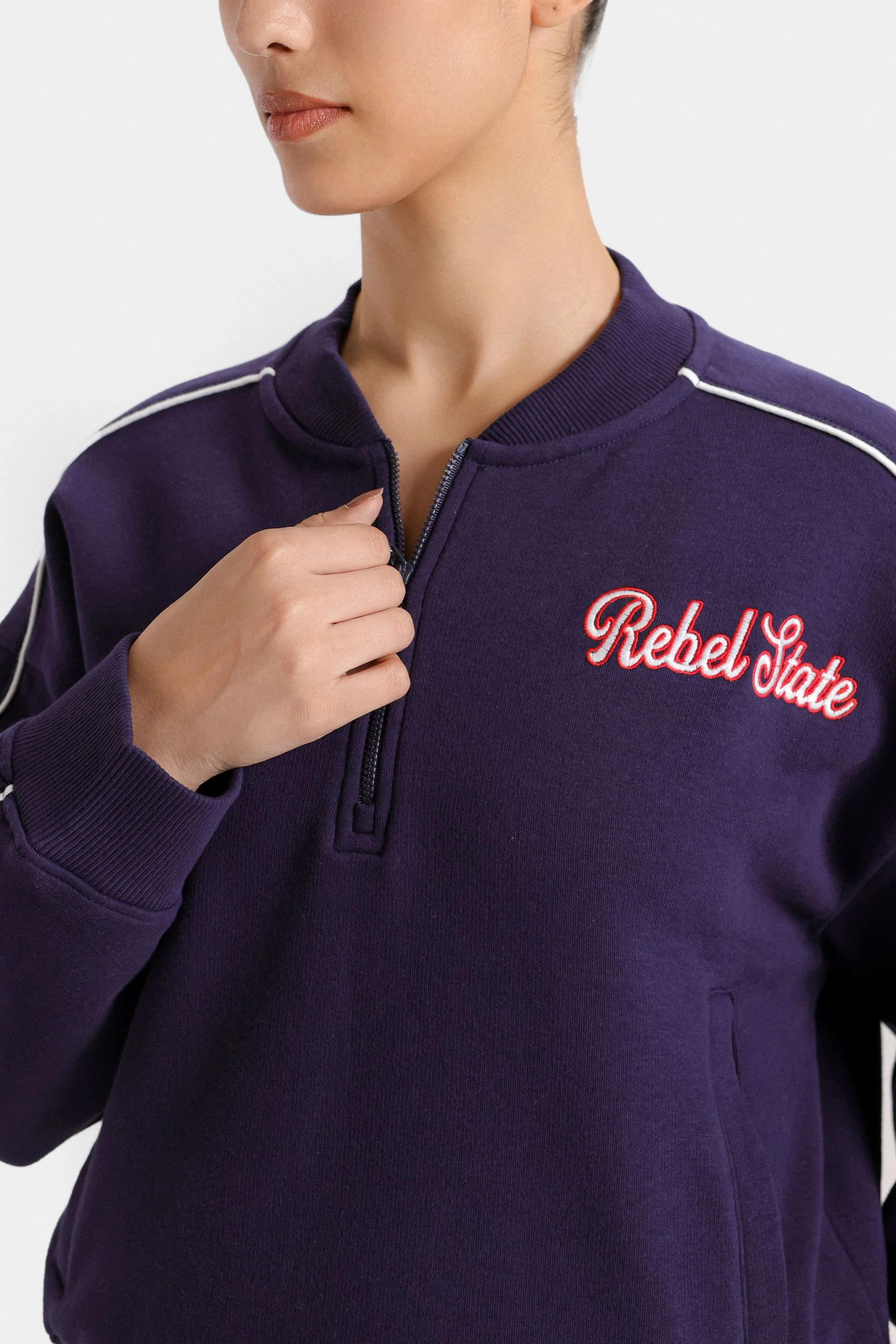 Embroidered Quarter Zip-Up Sweatshirt - Image 2