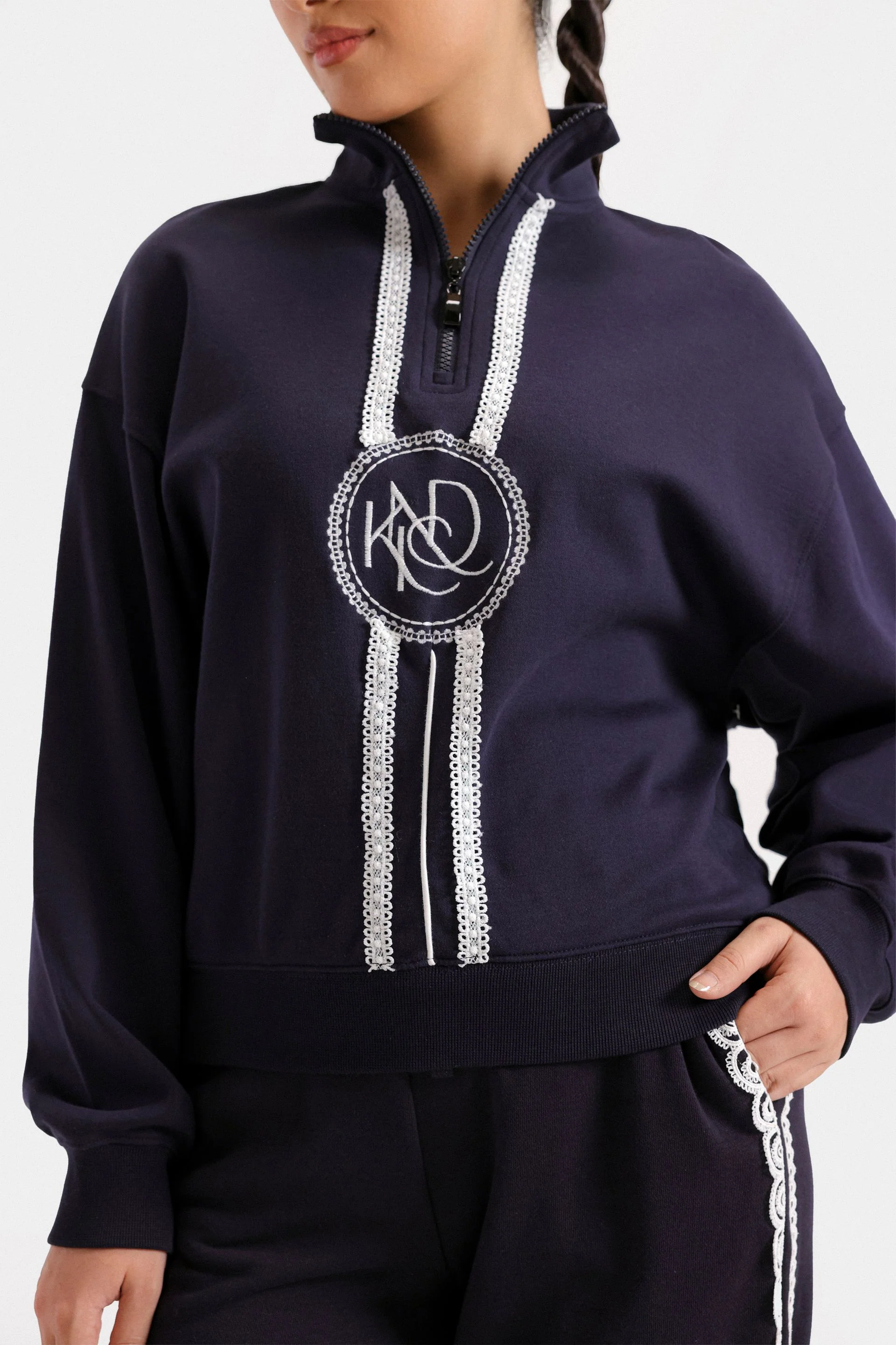 Embroidered Quarter Zip-Up Sweatshirt - Image 2
