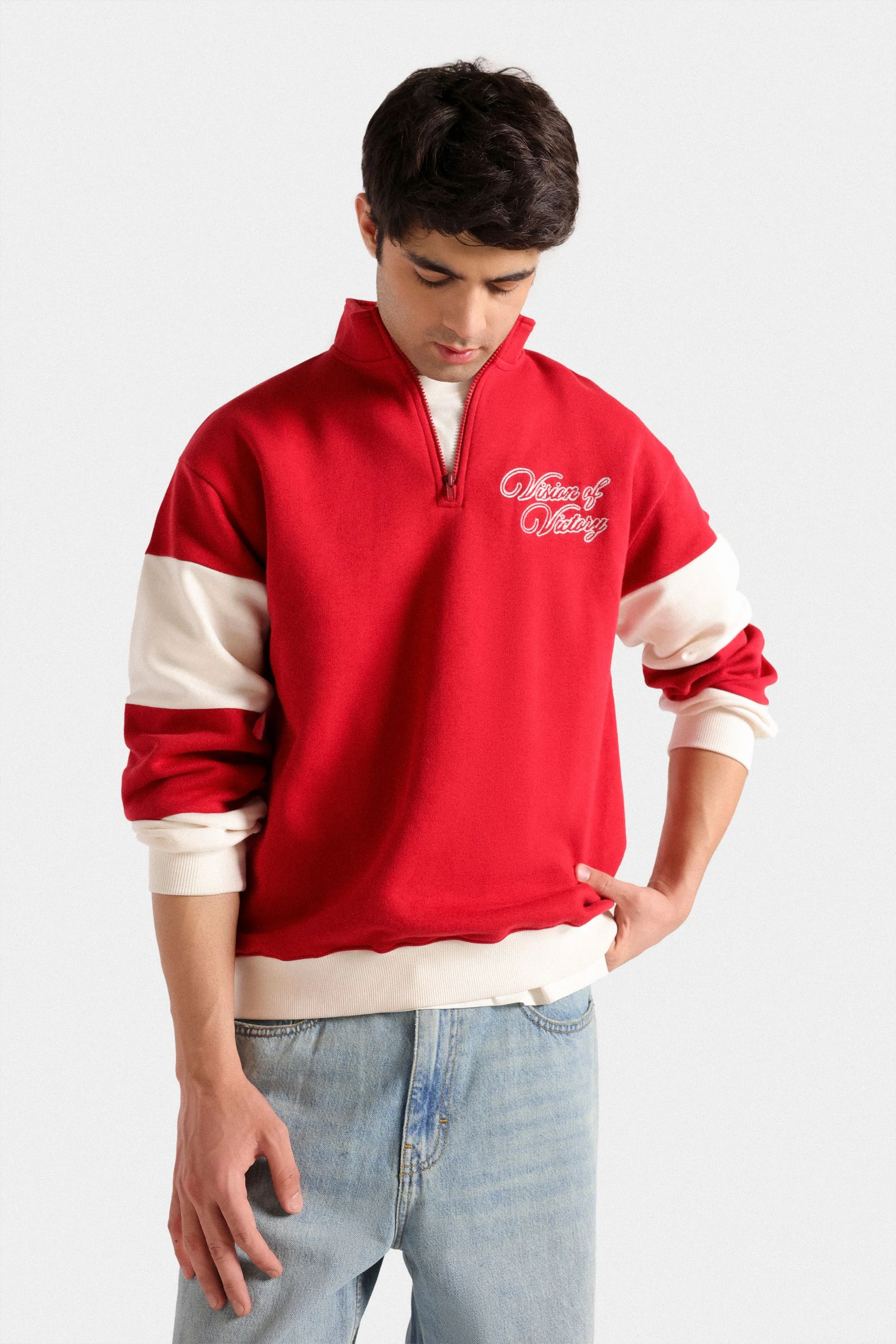 Embroidered Quarter Zip-Up Sweatshirt - Image 2
