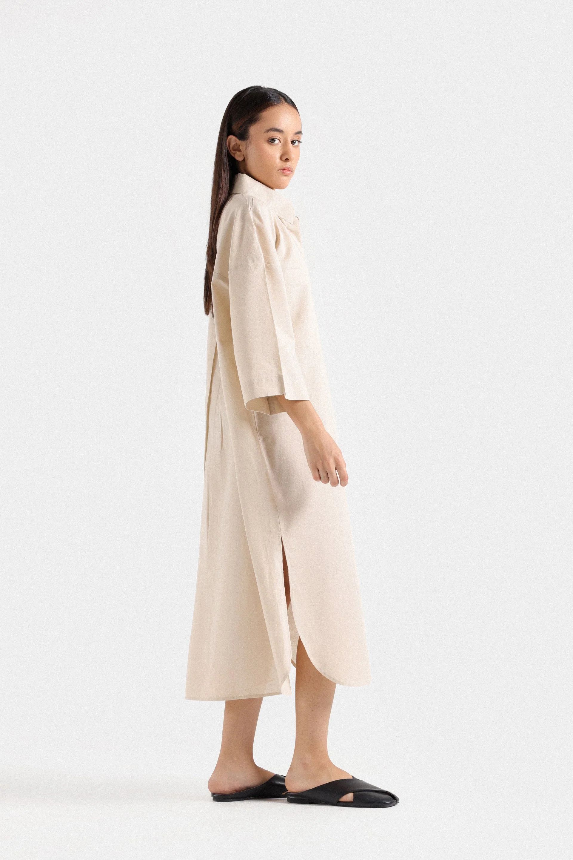 Basic Linen Shirt Dress - Image 3