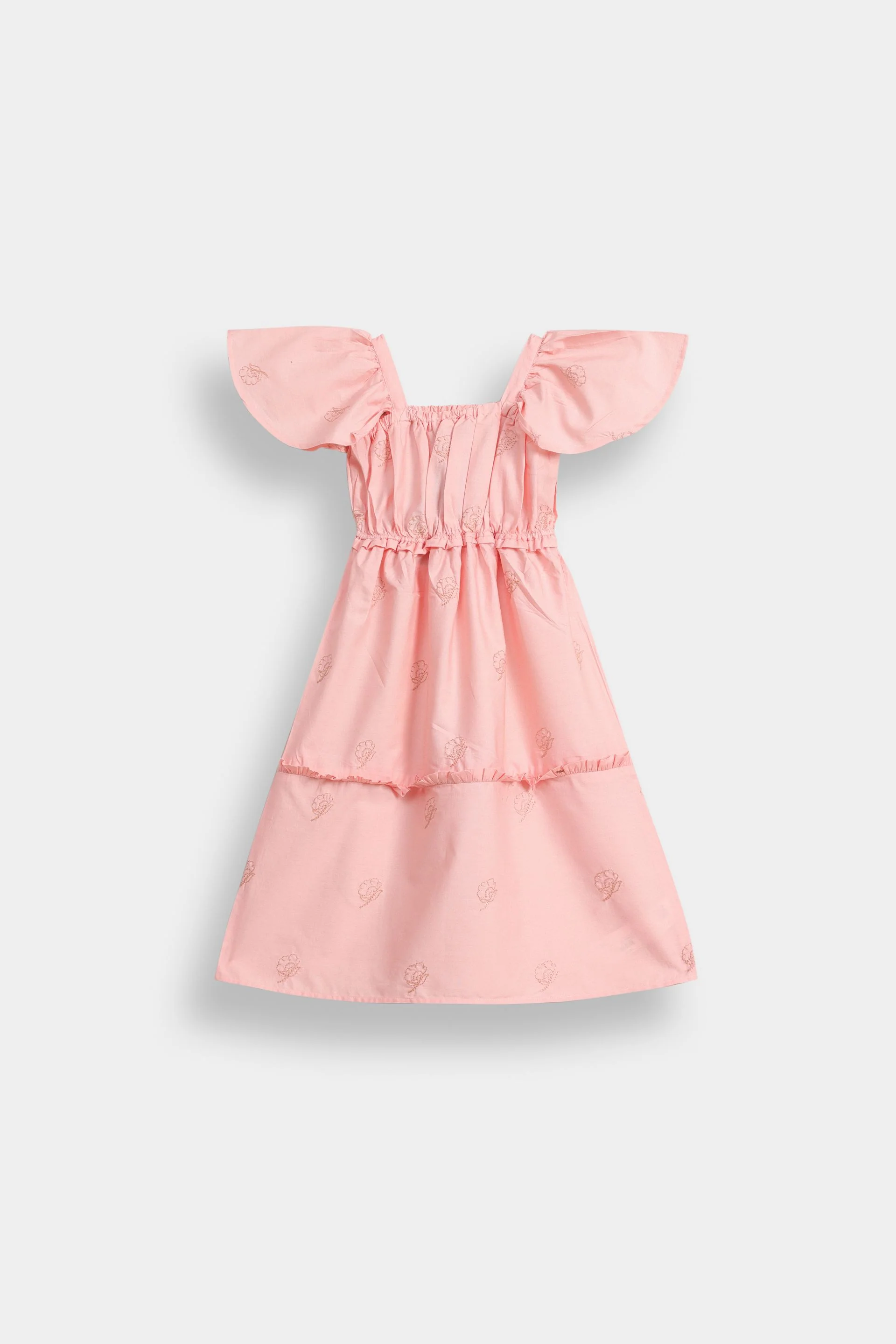 Embroidered Tier Gathered Dress