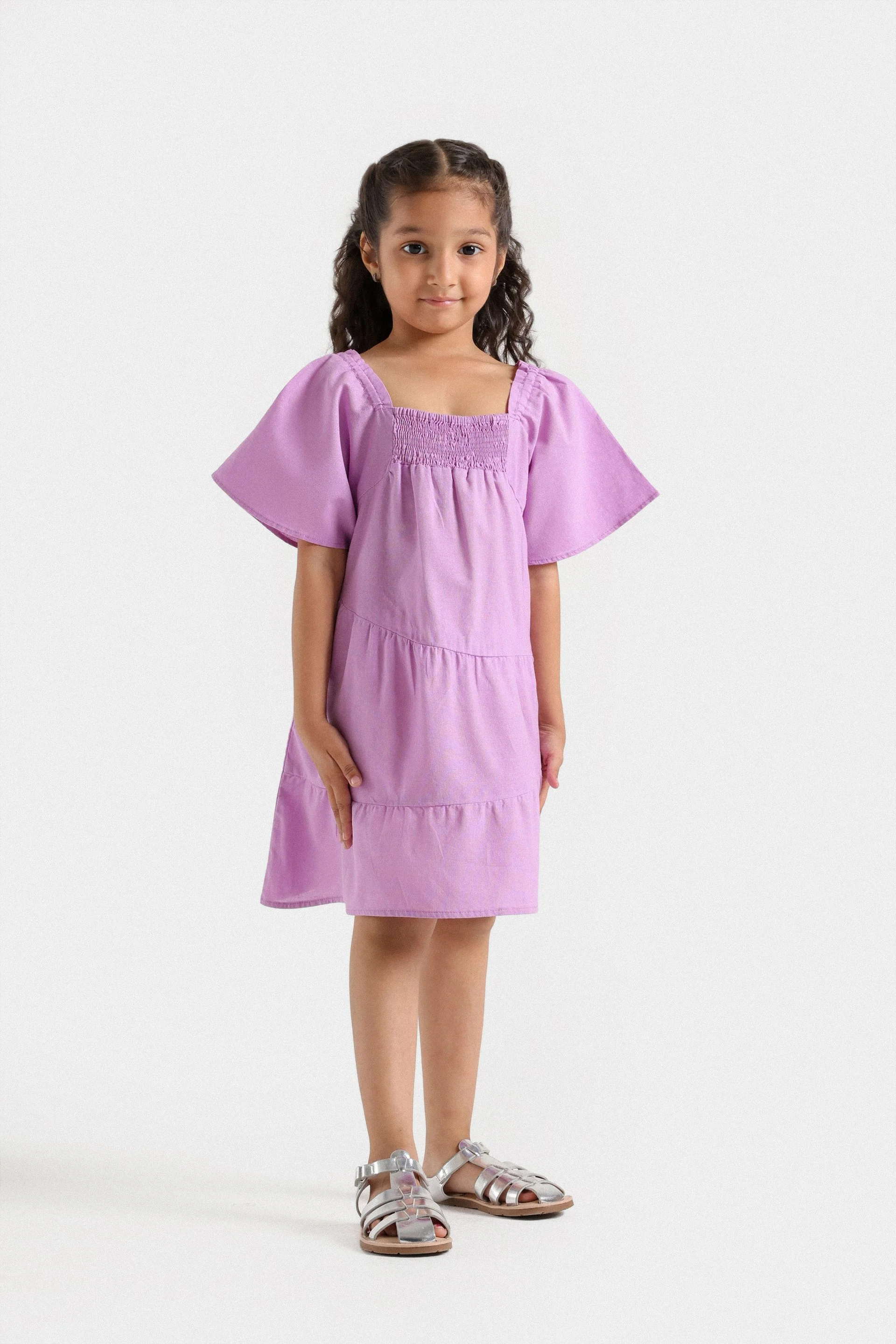 Basic Dress With Panel And Smocking Details - Image 4