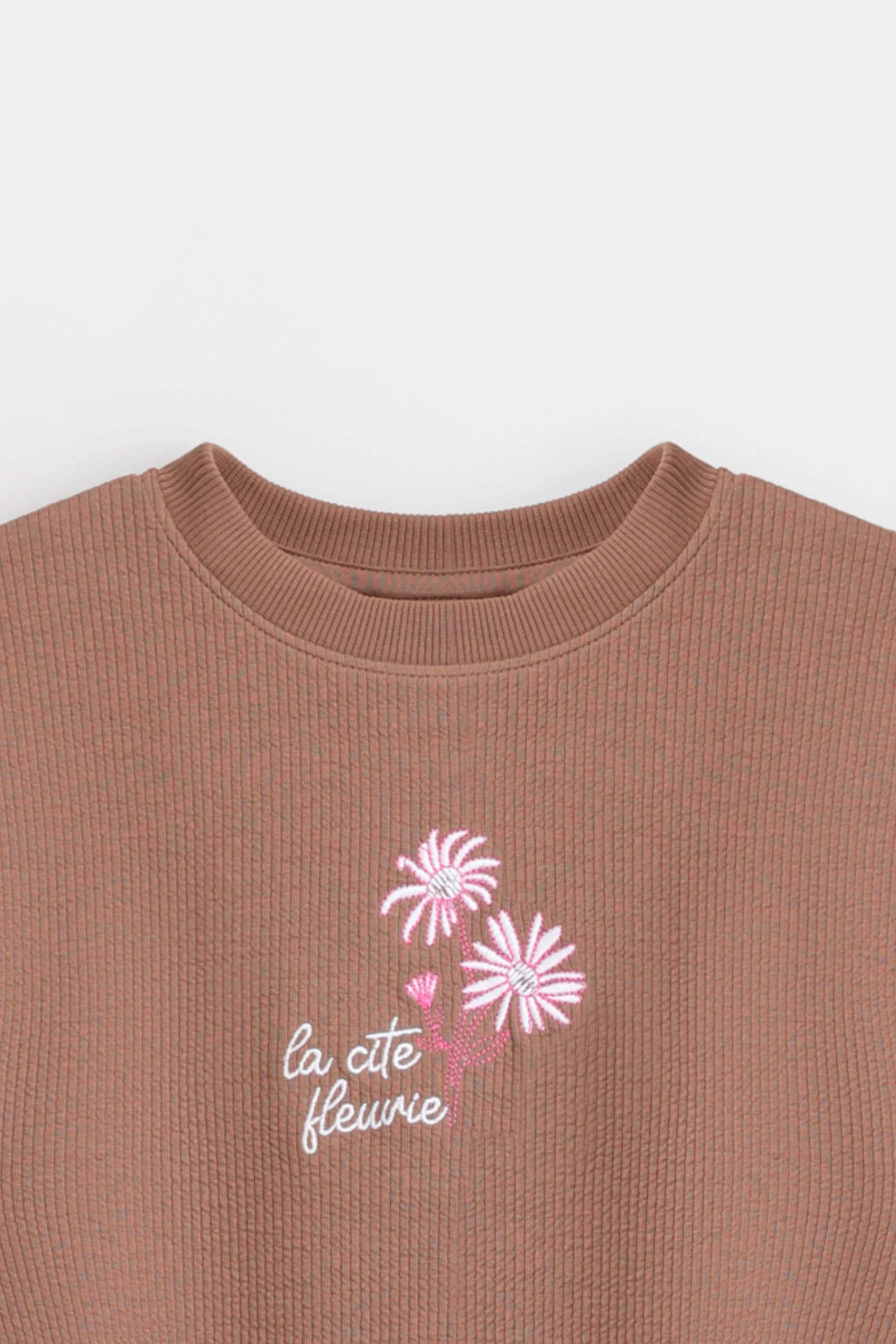 Cropped Embroidered Ribbed Sweatshirt - Image 2