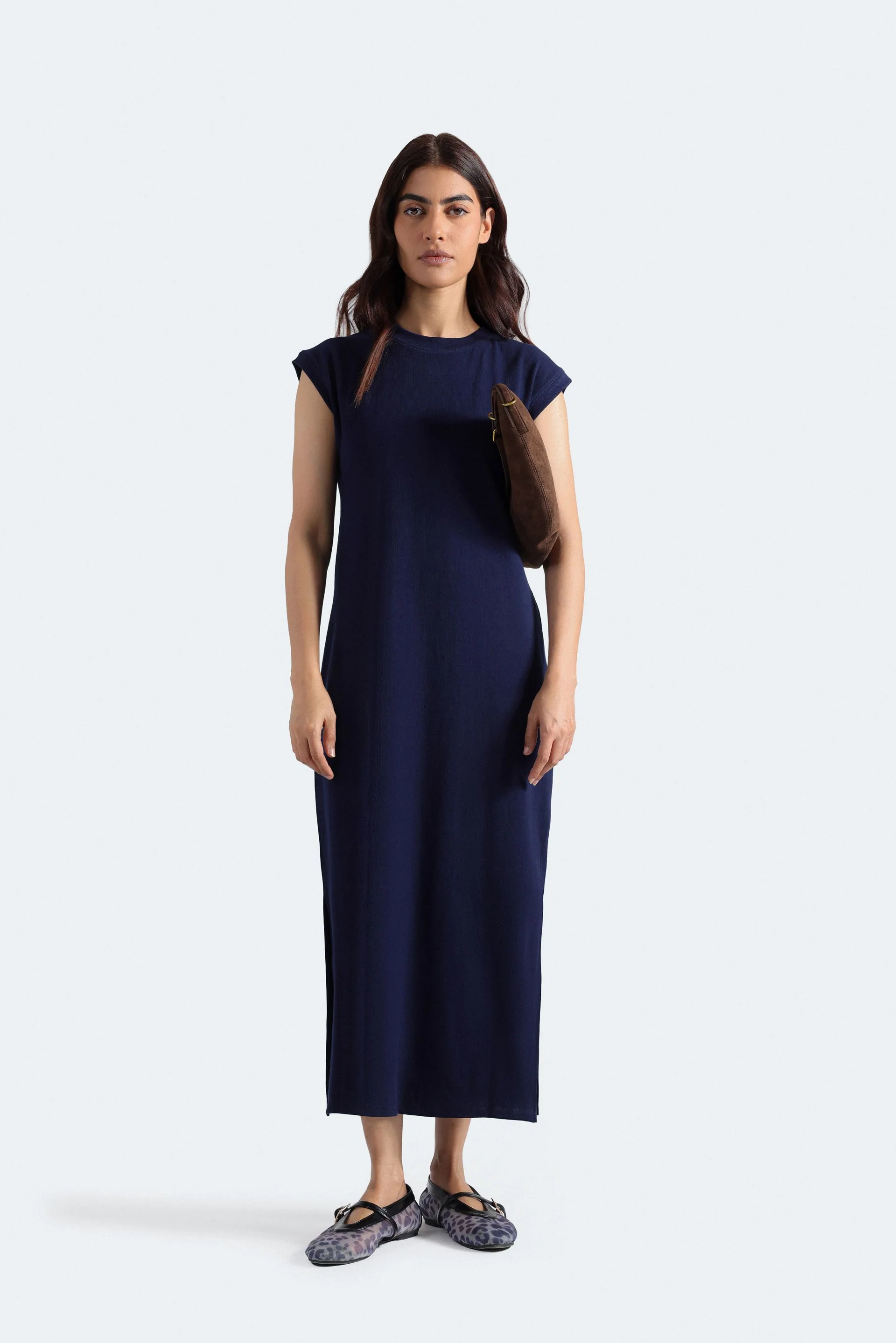 Sleeveless Ribbed Dress With Slit
