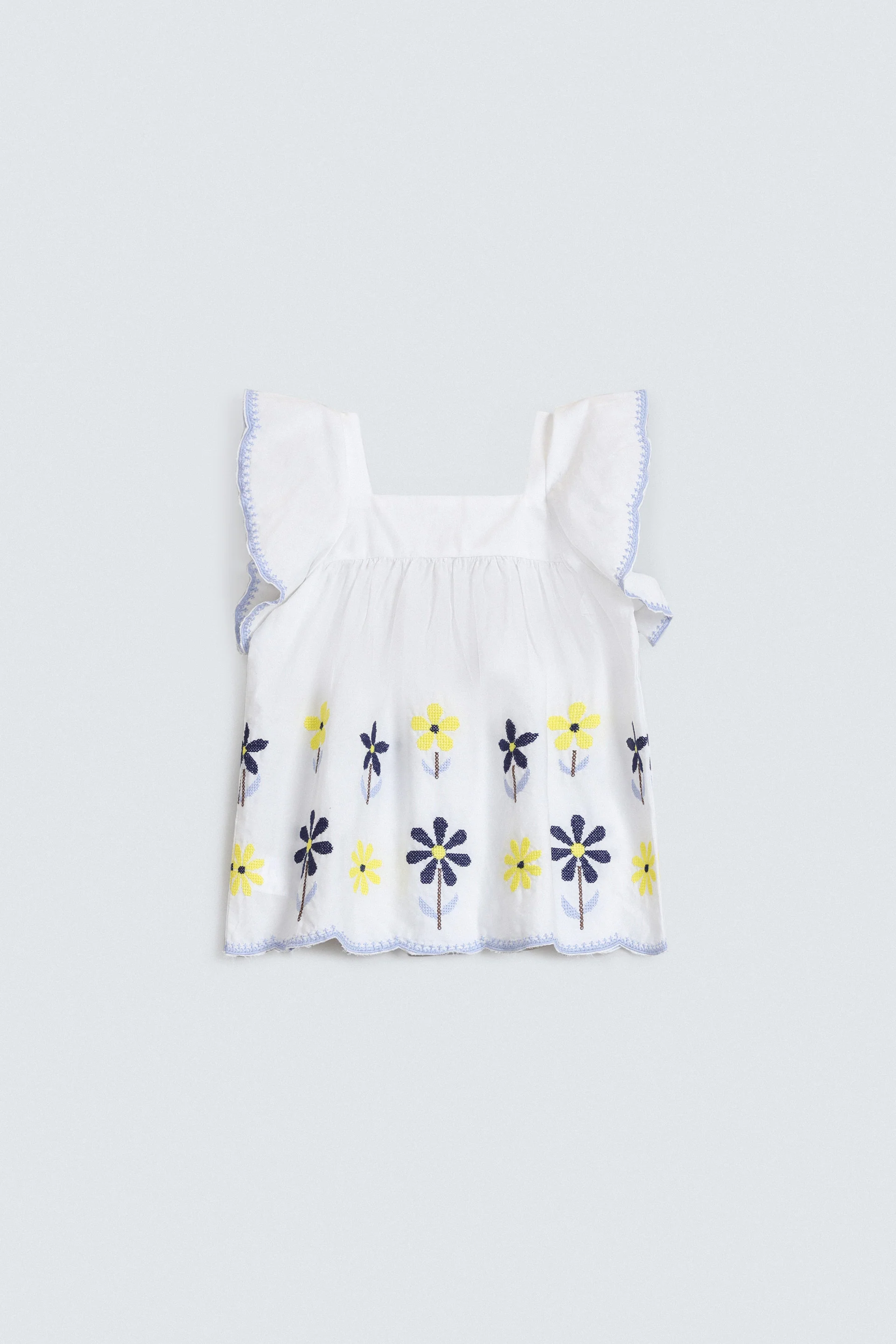 Embroidered Blouse With Ruffle Sleeves