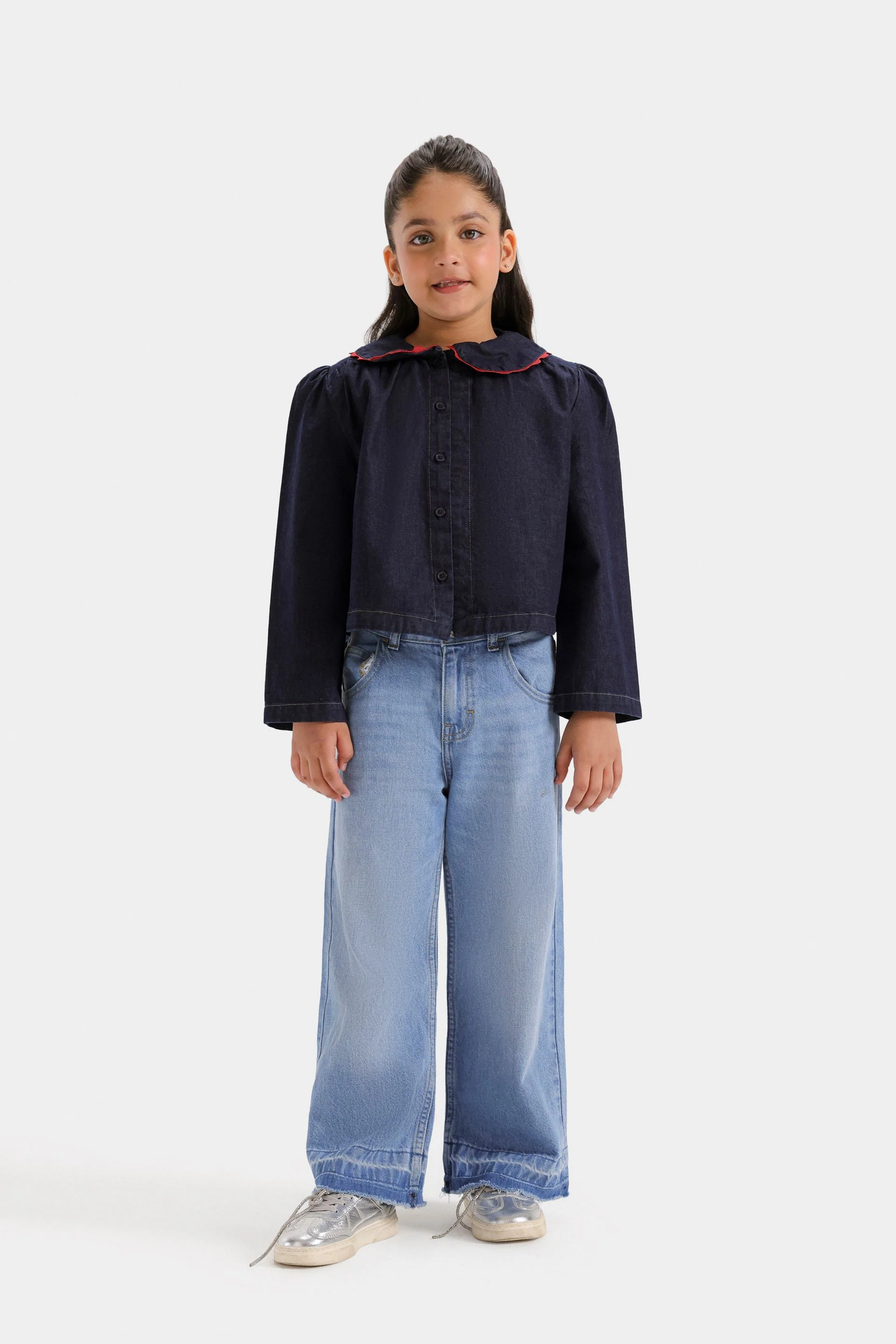 Peter-Pan Collar Denim Shirt - Image 4