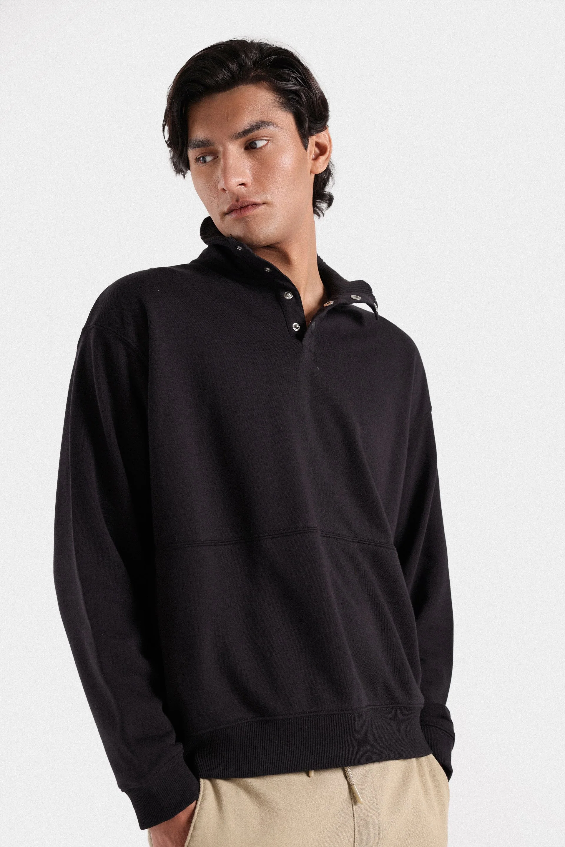Buttoned Quarter Placket Sweatshirt - Image 8