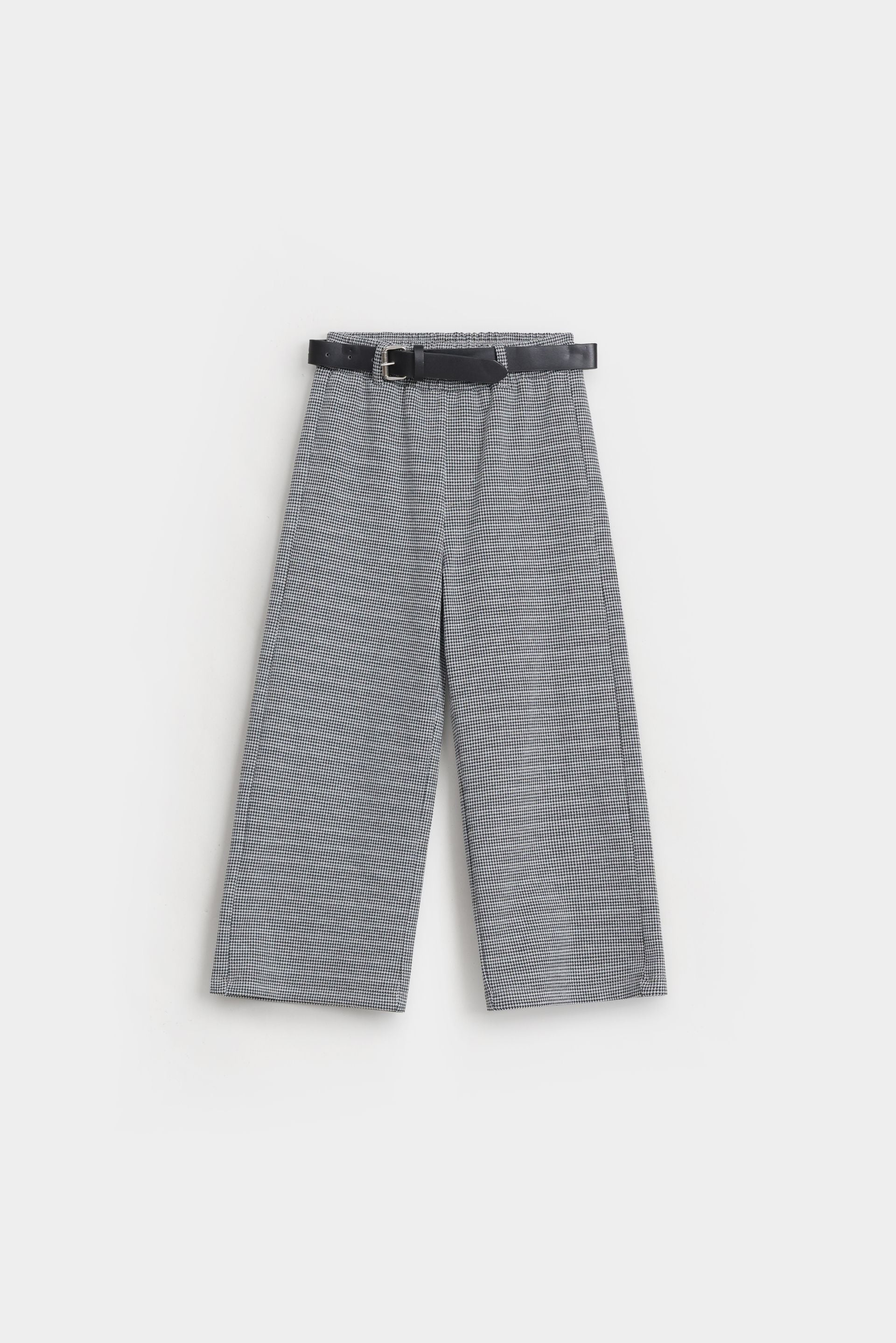 Checkered Flared Trousers with Belt