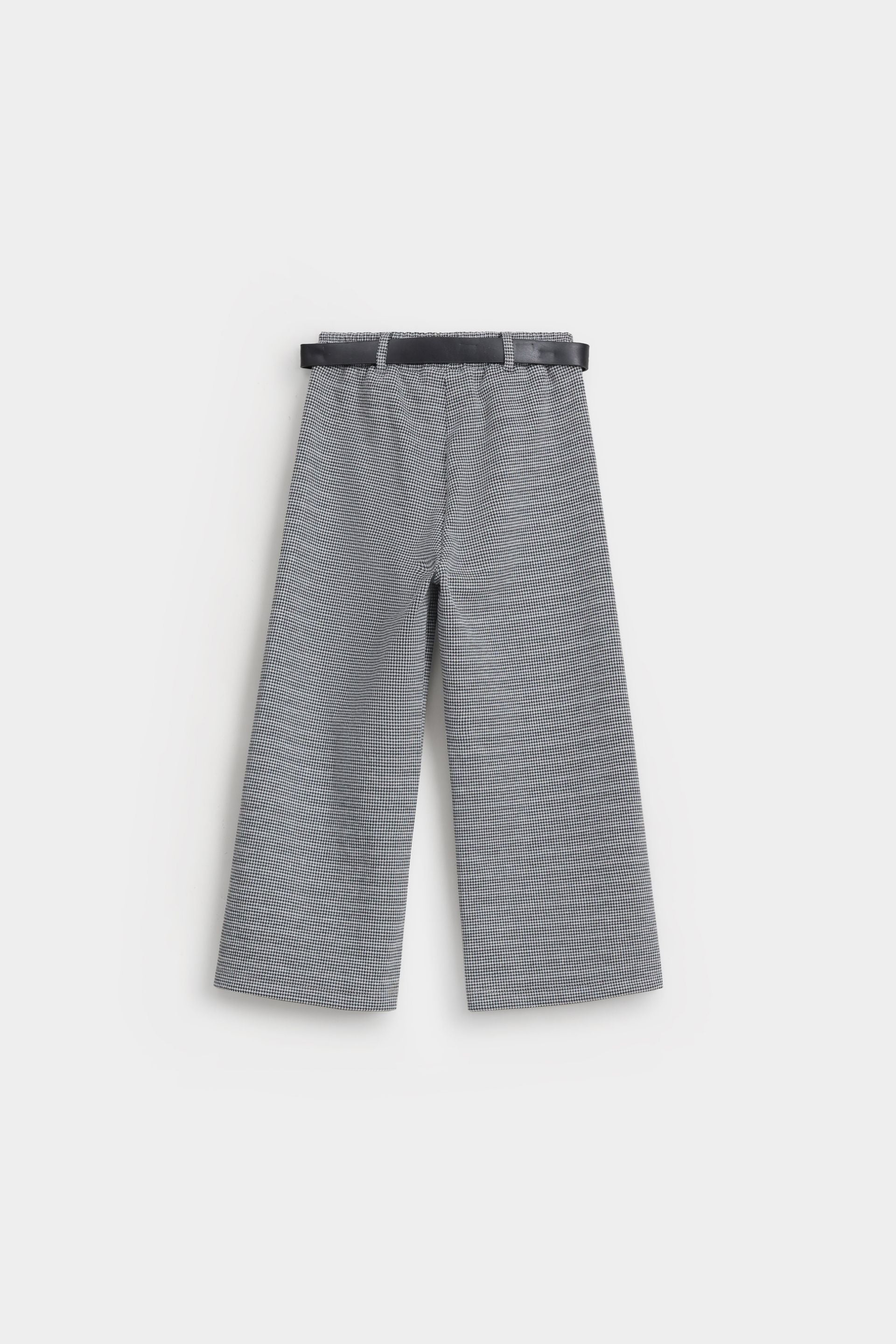 Checkered Flared Trousers with Belt - Image 3