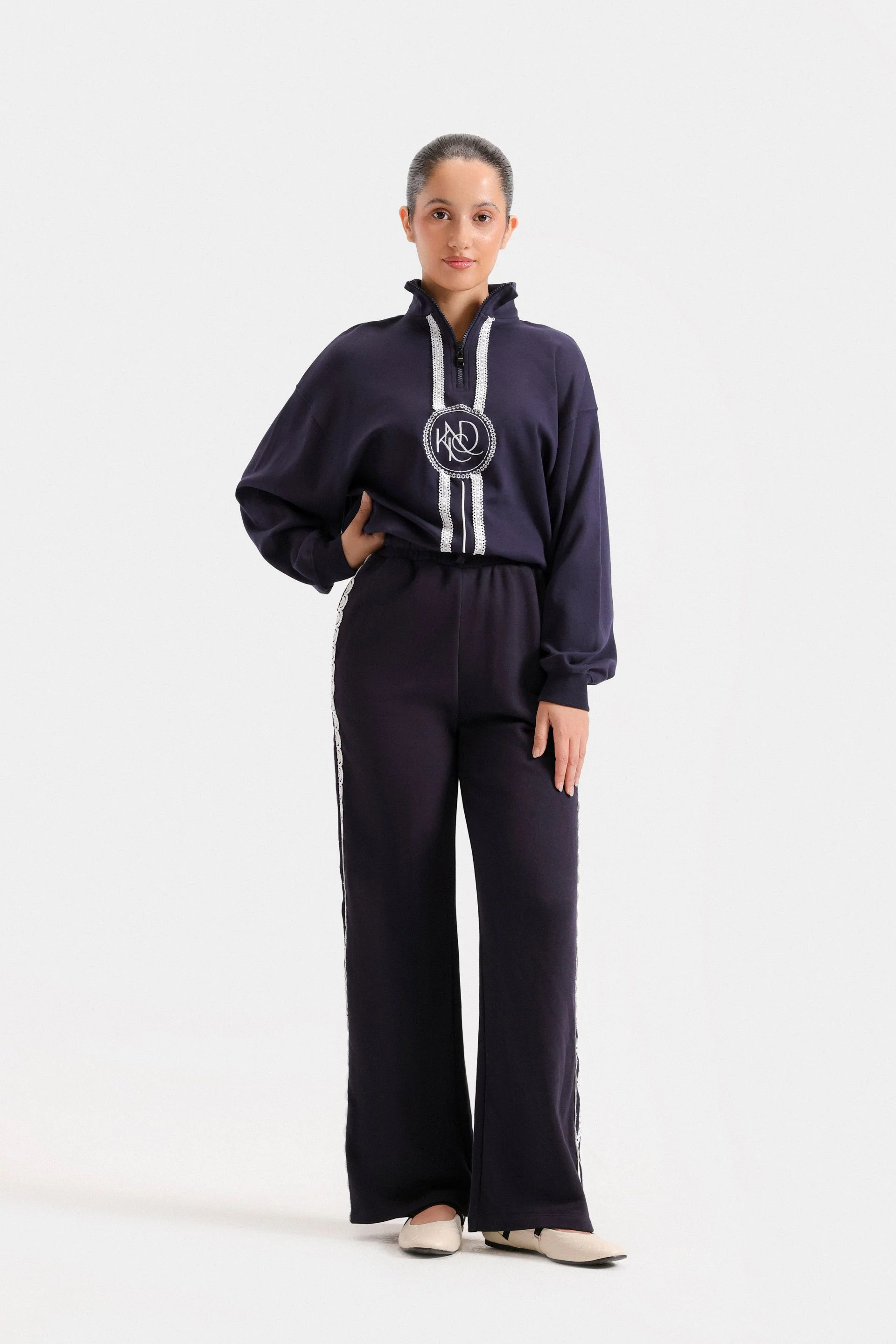 Wide Leg Trousers With Lace Detail