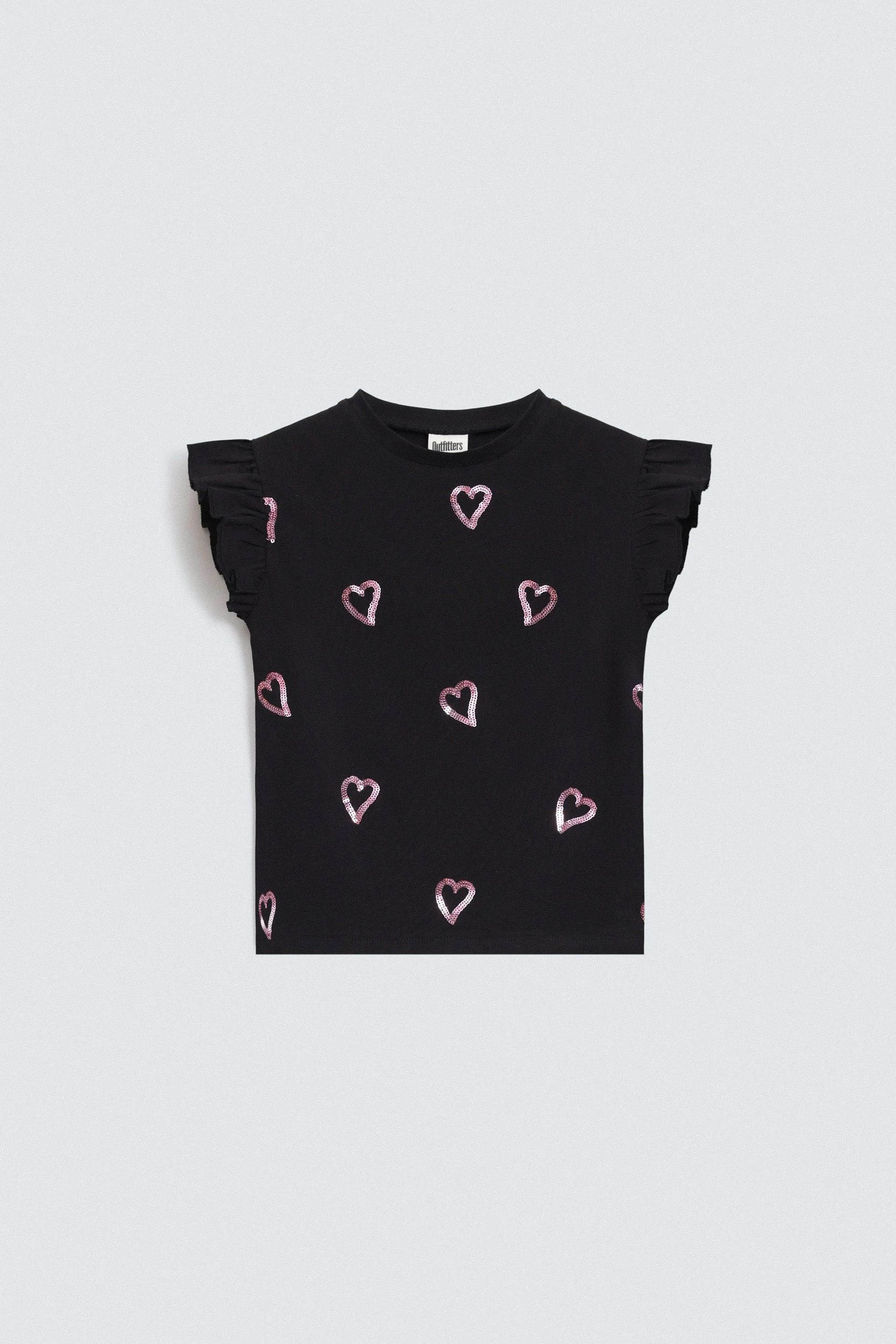 Embellished T-Shirt With Ruffle Sleeves