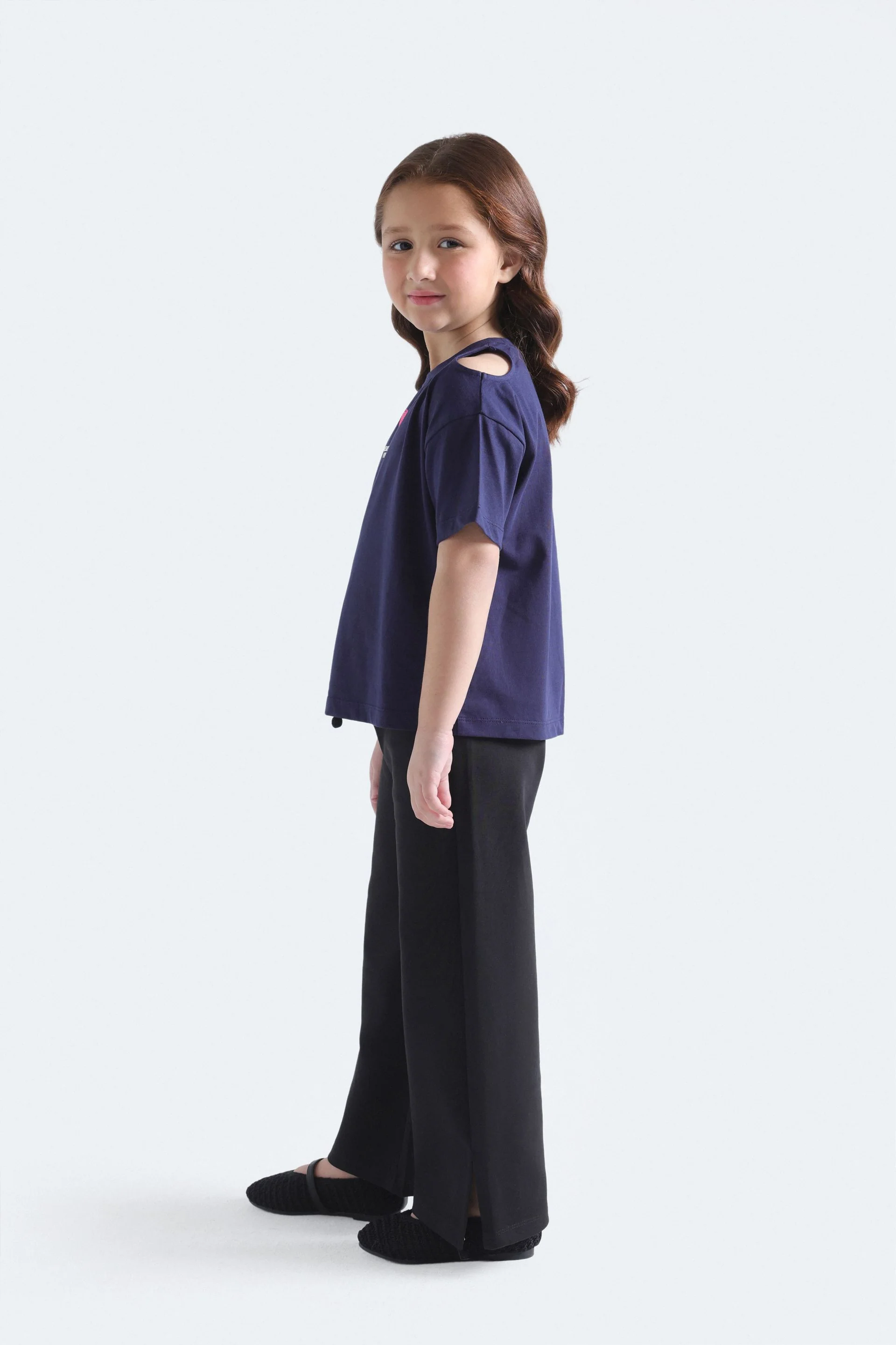 Cropped Slogan Print T-Shirt With Cutout Detail - Image 5