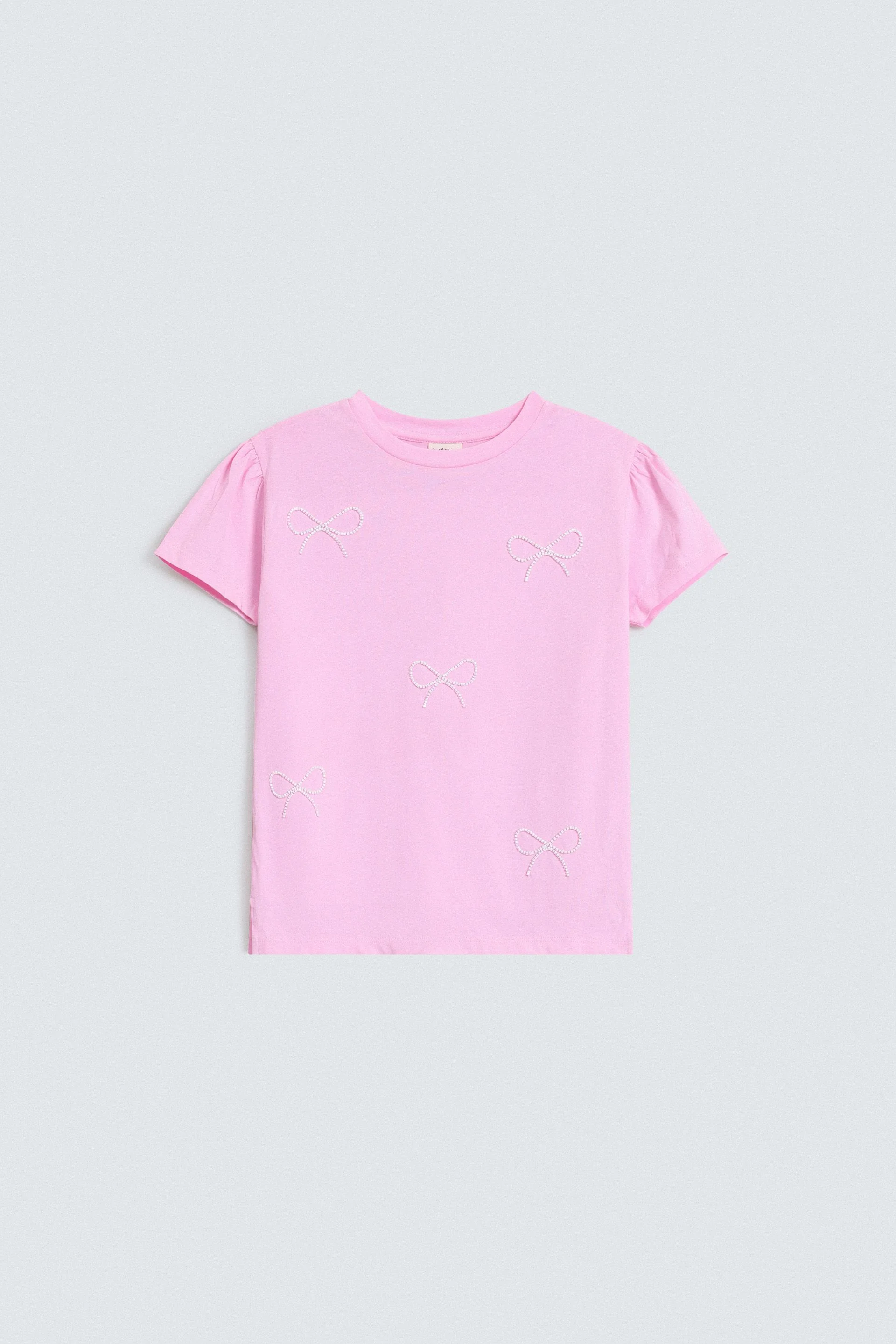 Embellished T-Shirt With Puff Sleeves