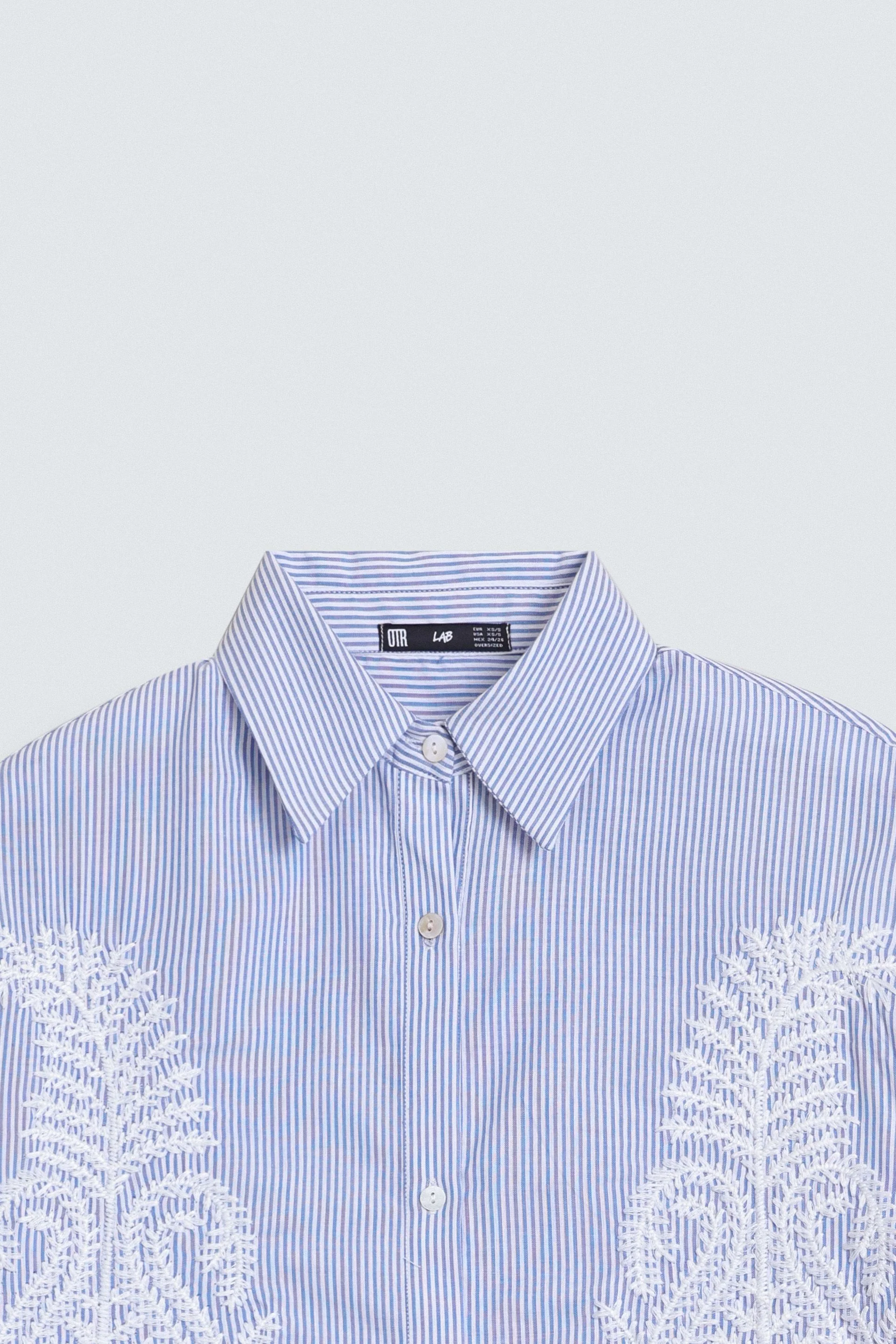 Cropped Embroidered Striped Shirt - Image 9