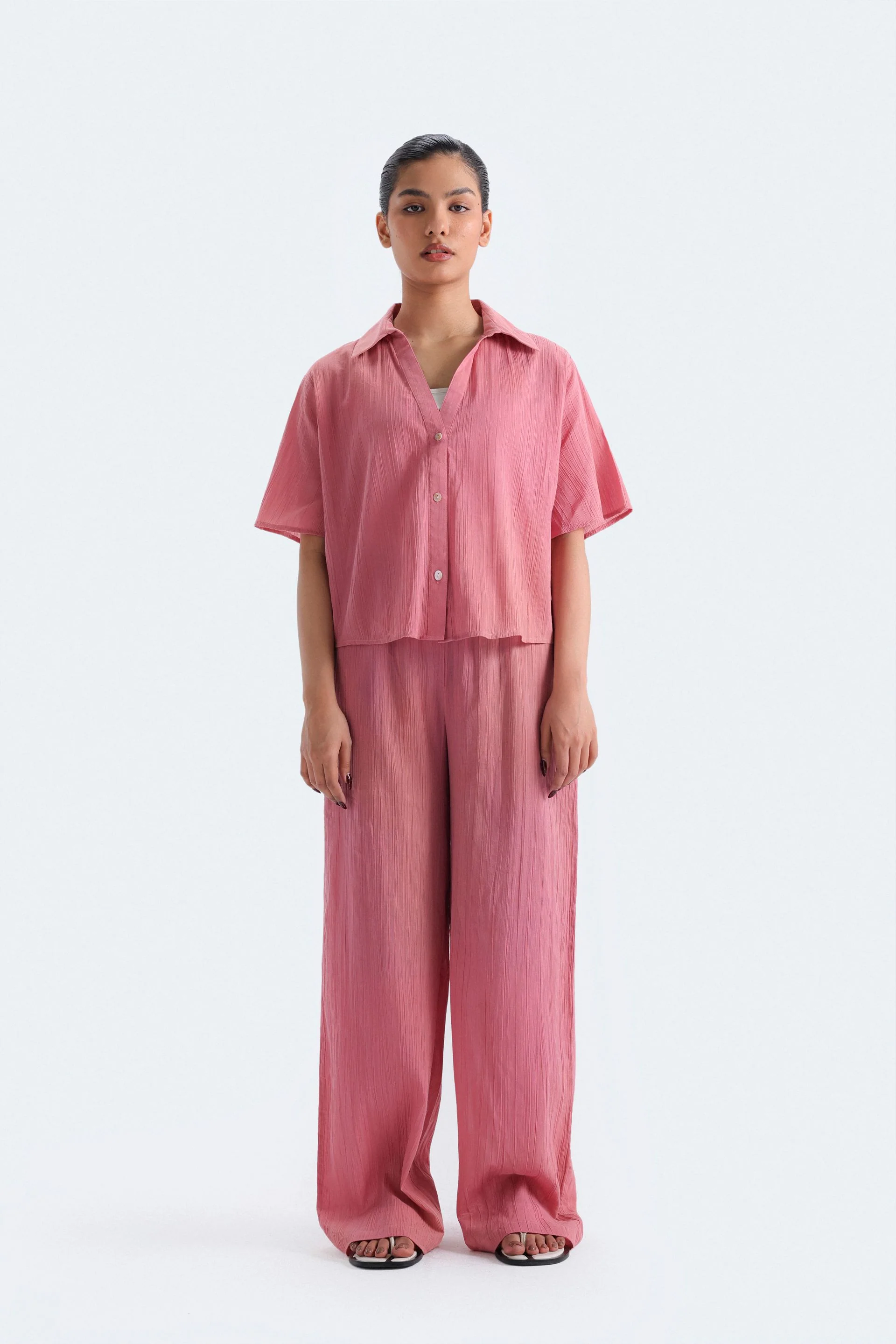 Cropped Creased Effect Shirt