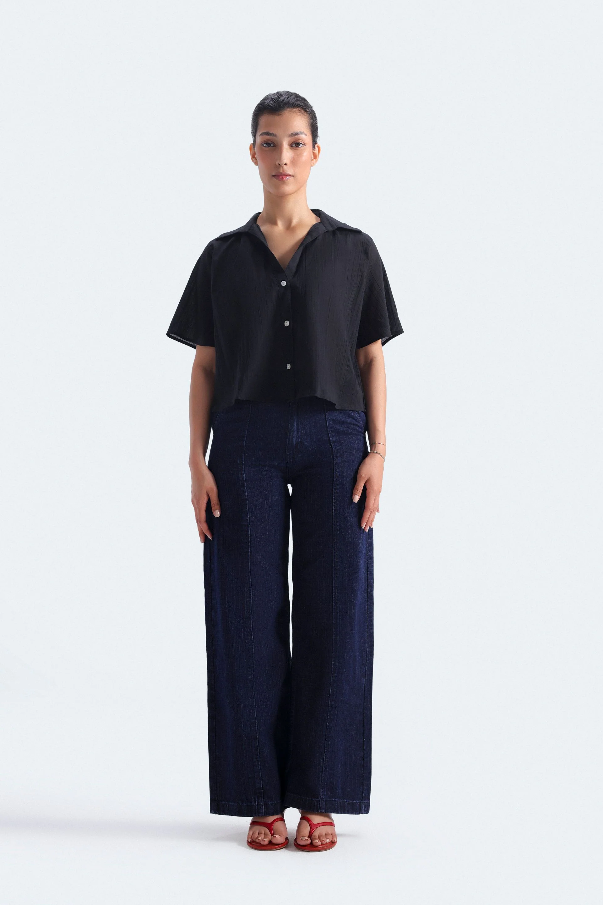 Cropped Creased Effect Shirt - Image 8