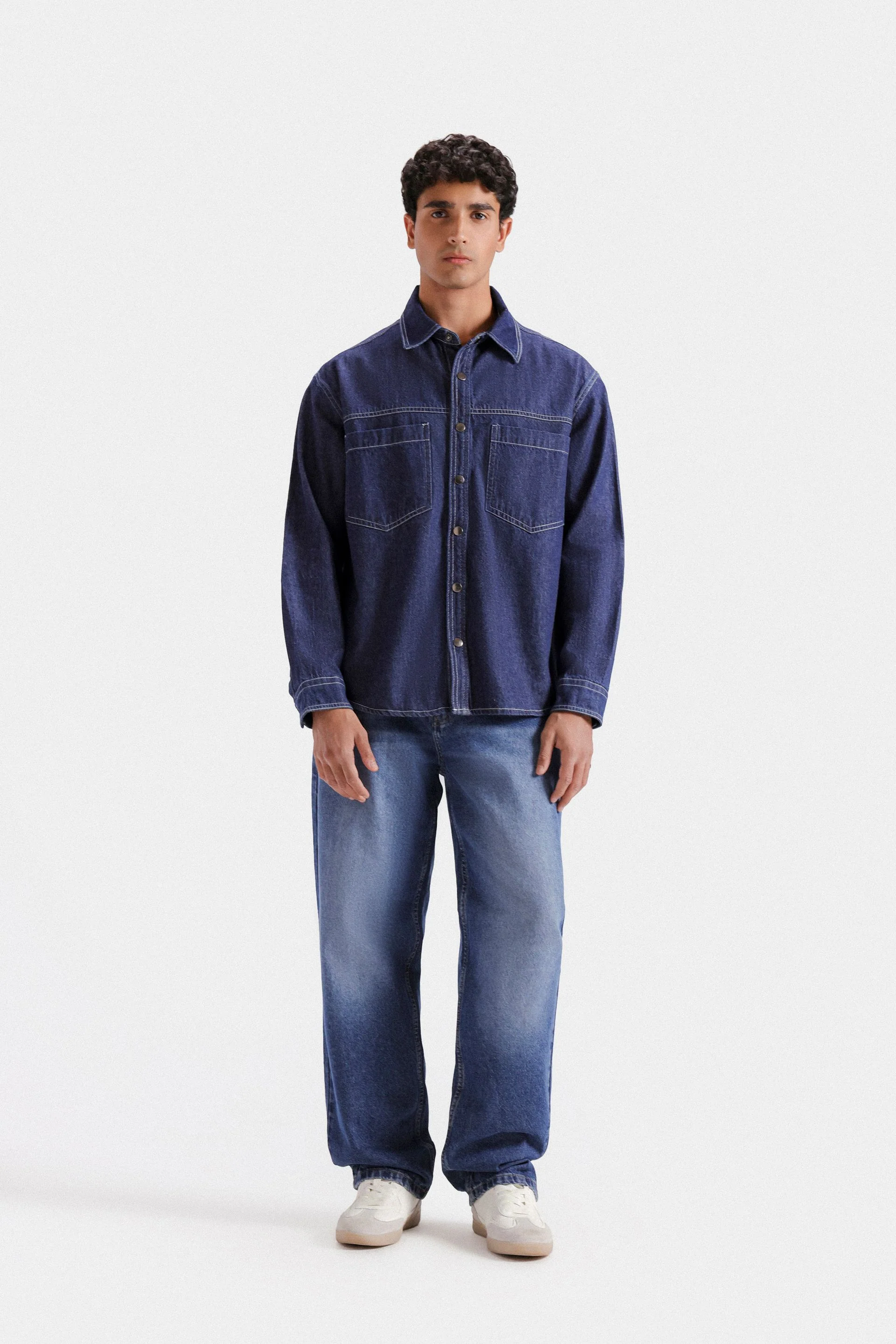 Denim Shirt with Stitching Details