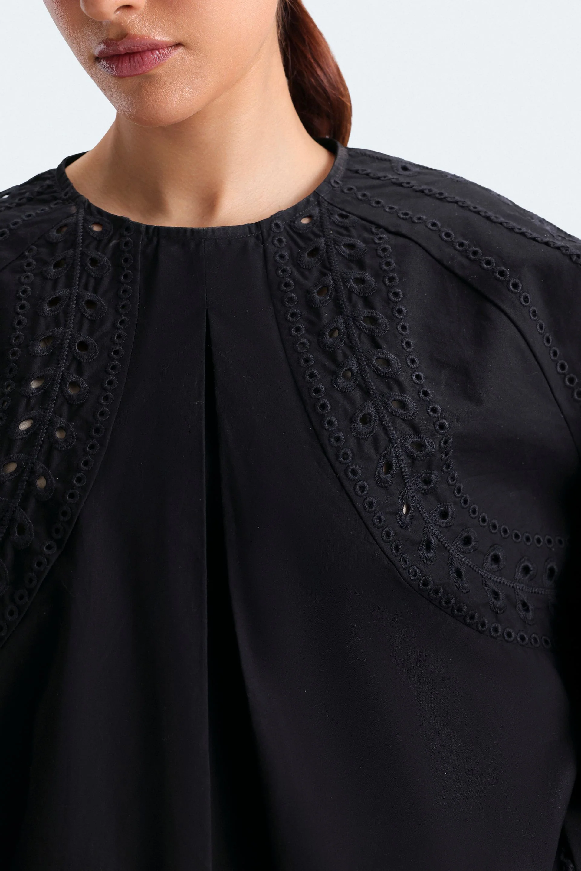 Cropped Embroidered Schiffli Blouse - Image 2