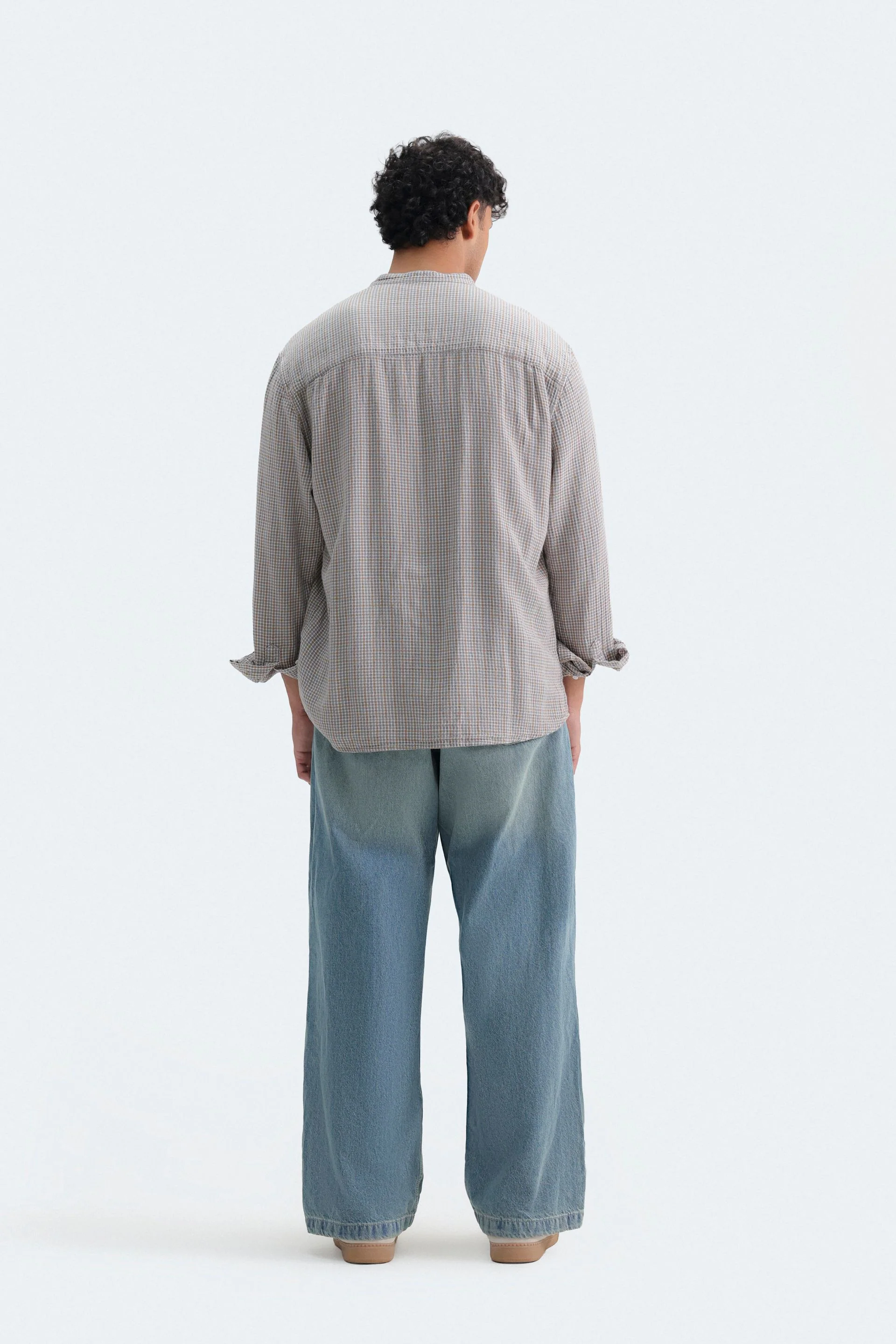 Mandarin Collar Checkered Shirt - Image 4