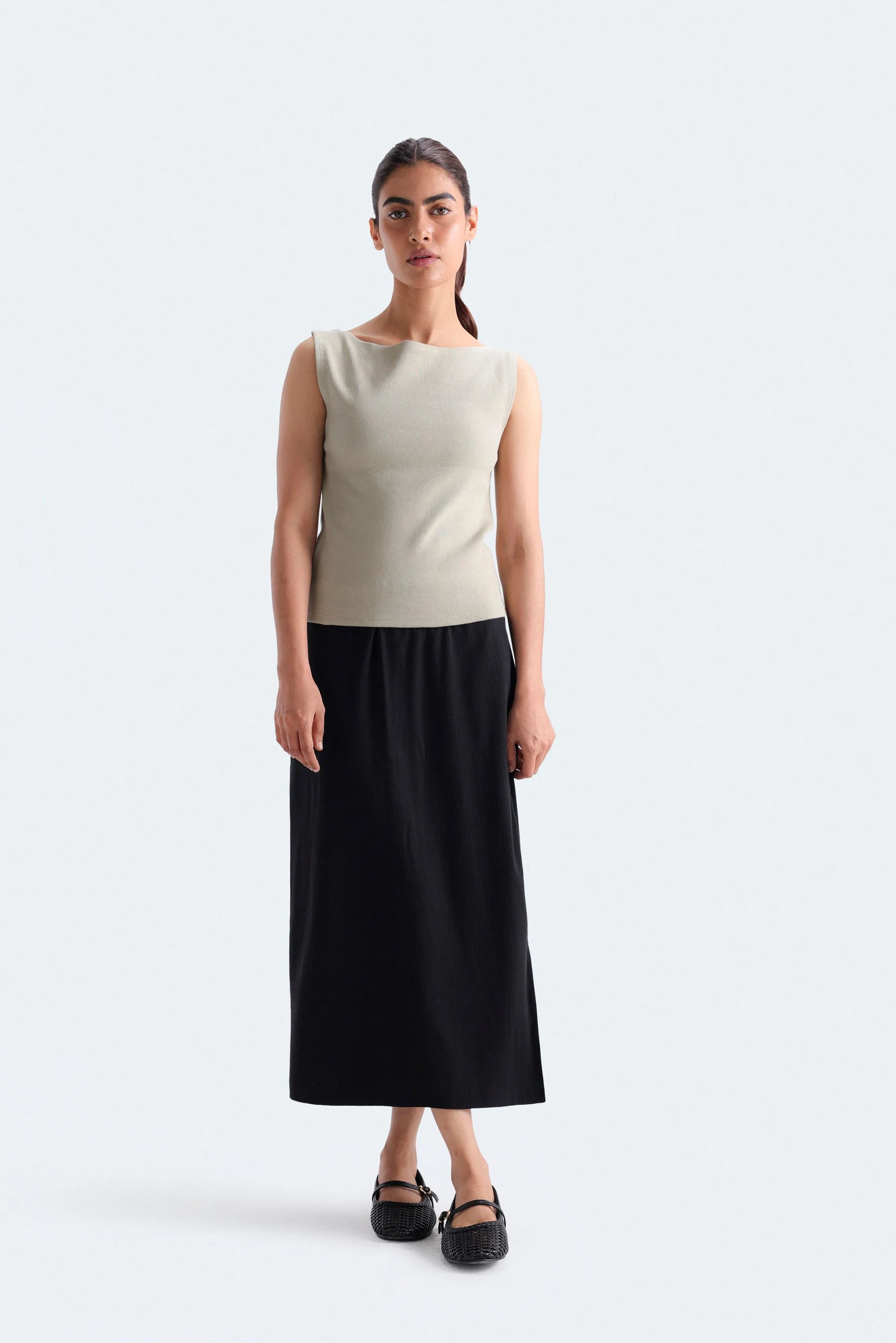 Cropped Boat Neck Tank Top
