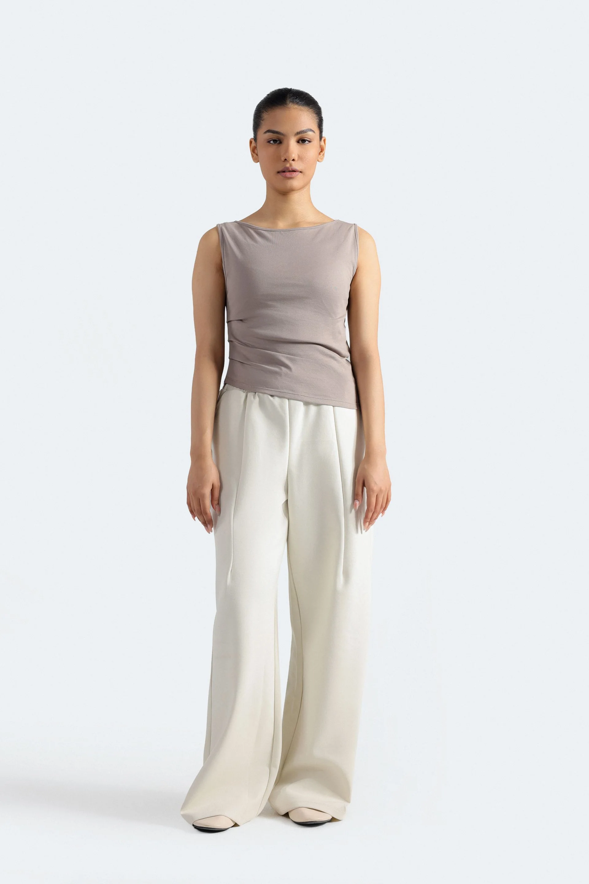 Boat Neck T-Shirt With Side Ruching