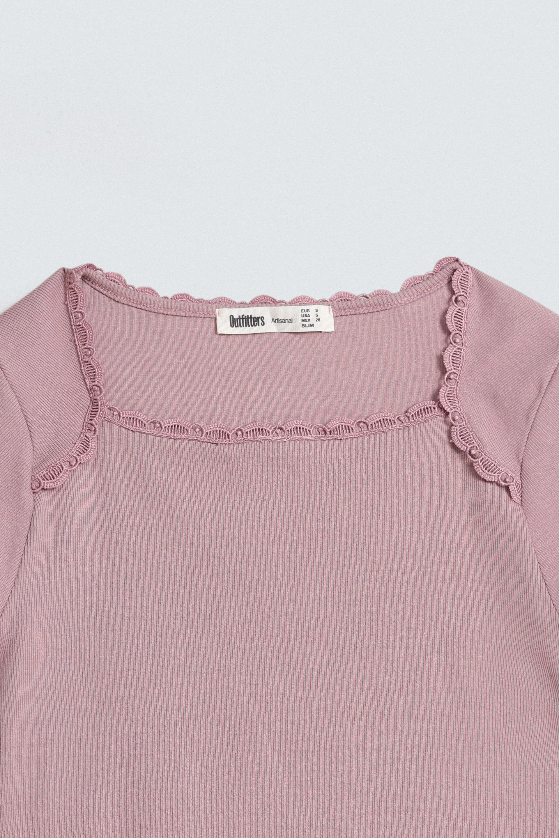 Ribbed T-Shirt With Lace Detail - Image 13