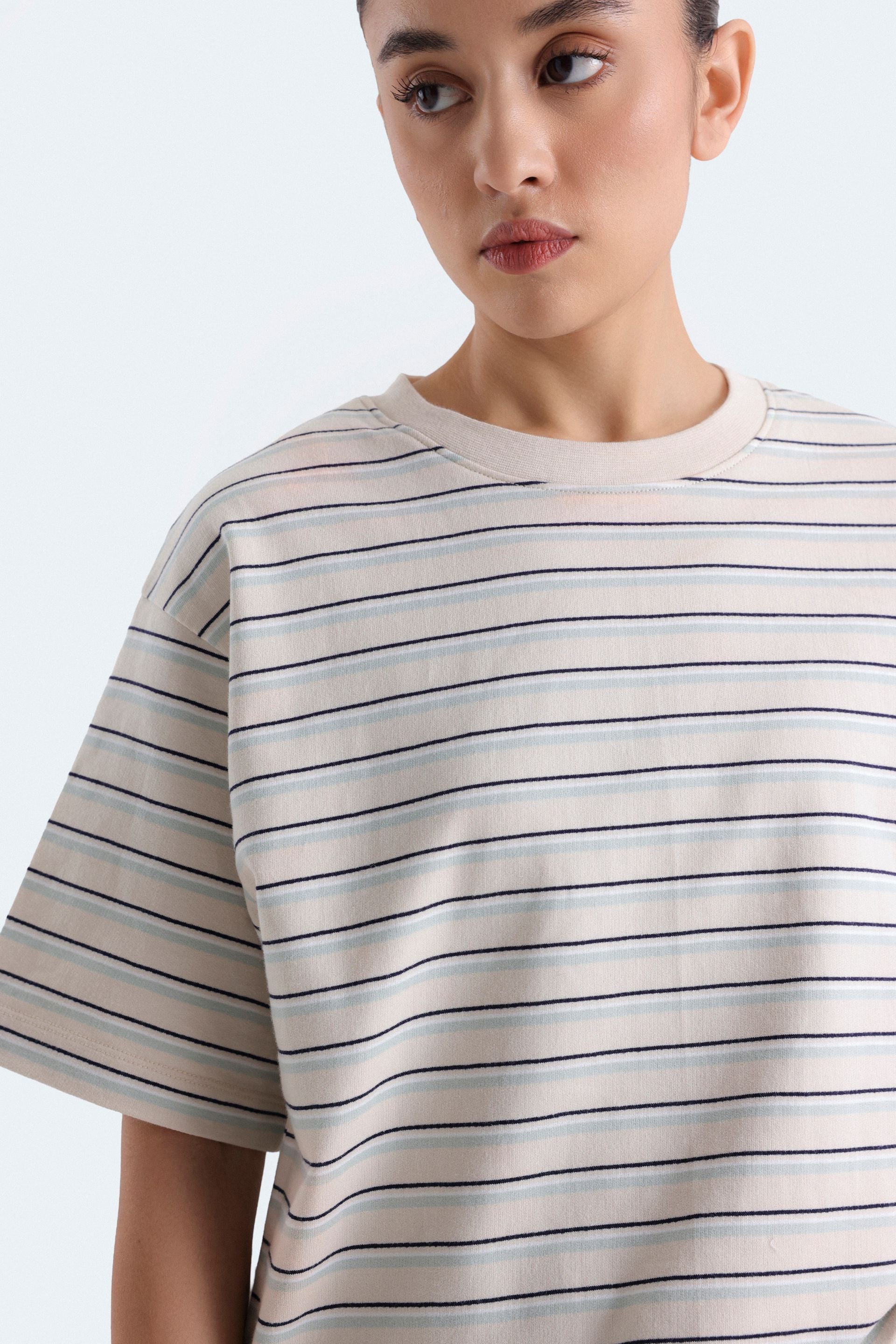 Cropped Striped T-Shirt - Image 2