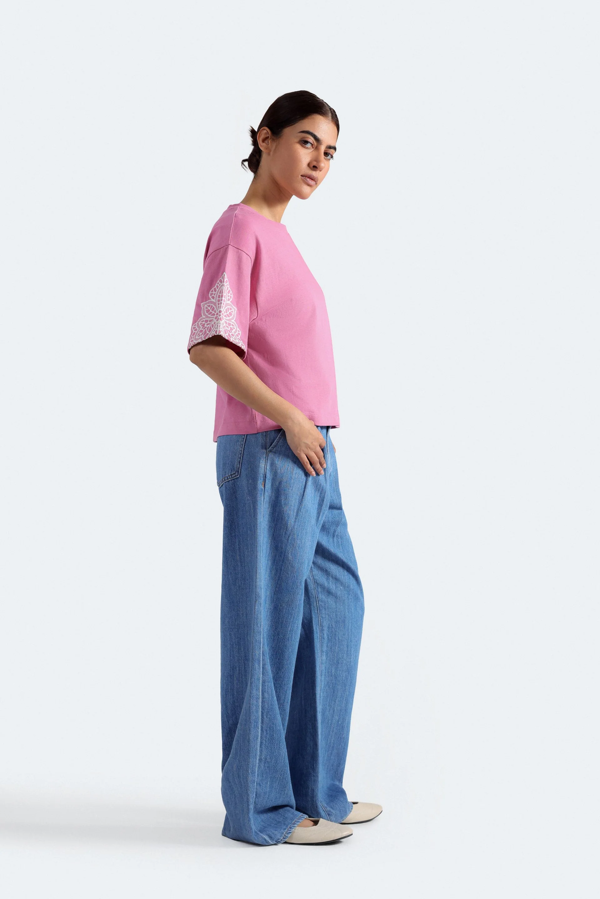 Cropped Embroidered T-Shirt - Image 3