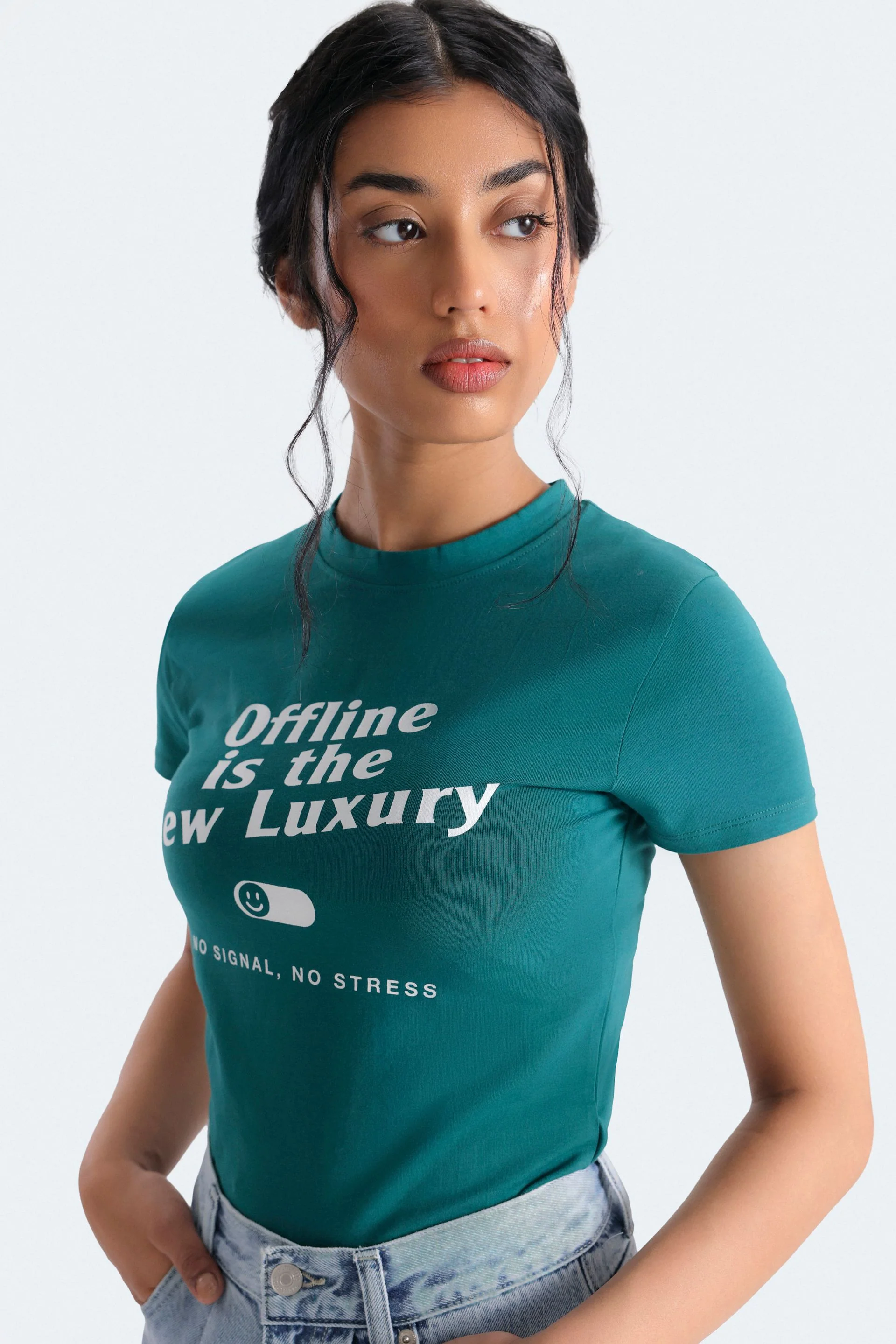 Super Cropped Slogan Print T-Shirt - Image 2