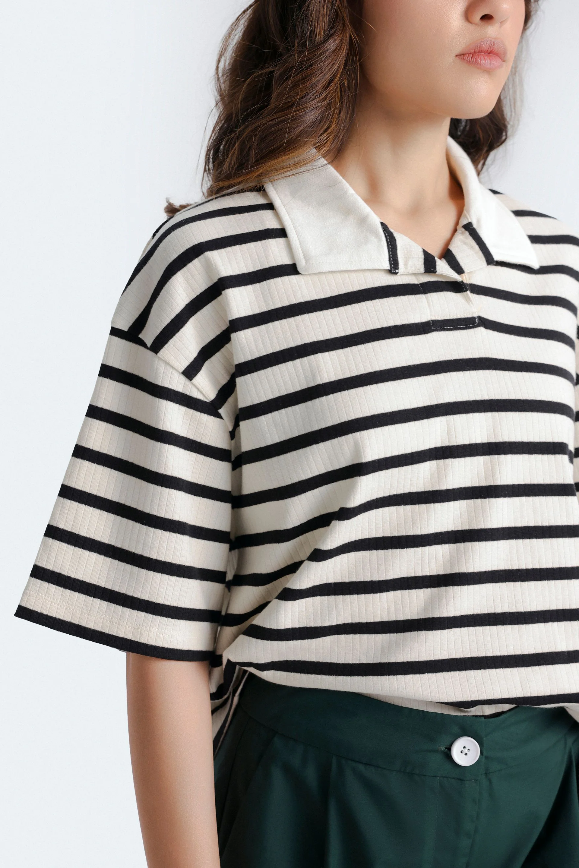 Cropped Striped Polo Shirt - Image 2