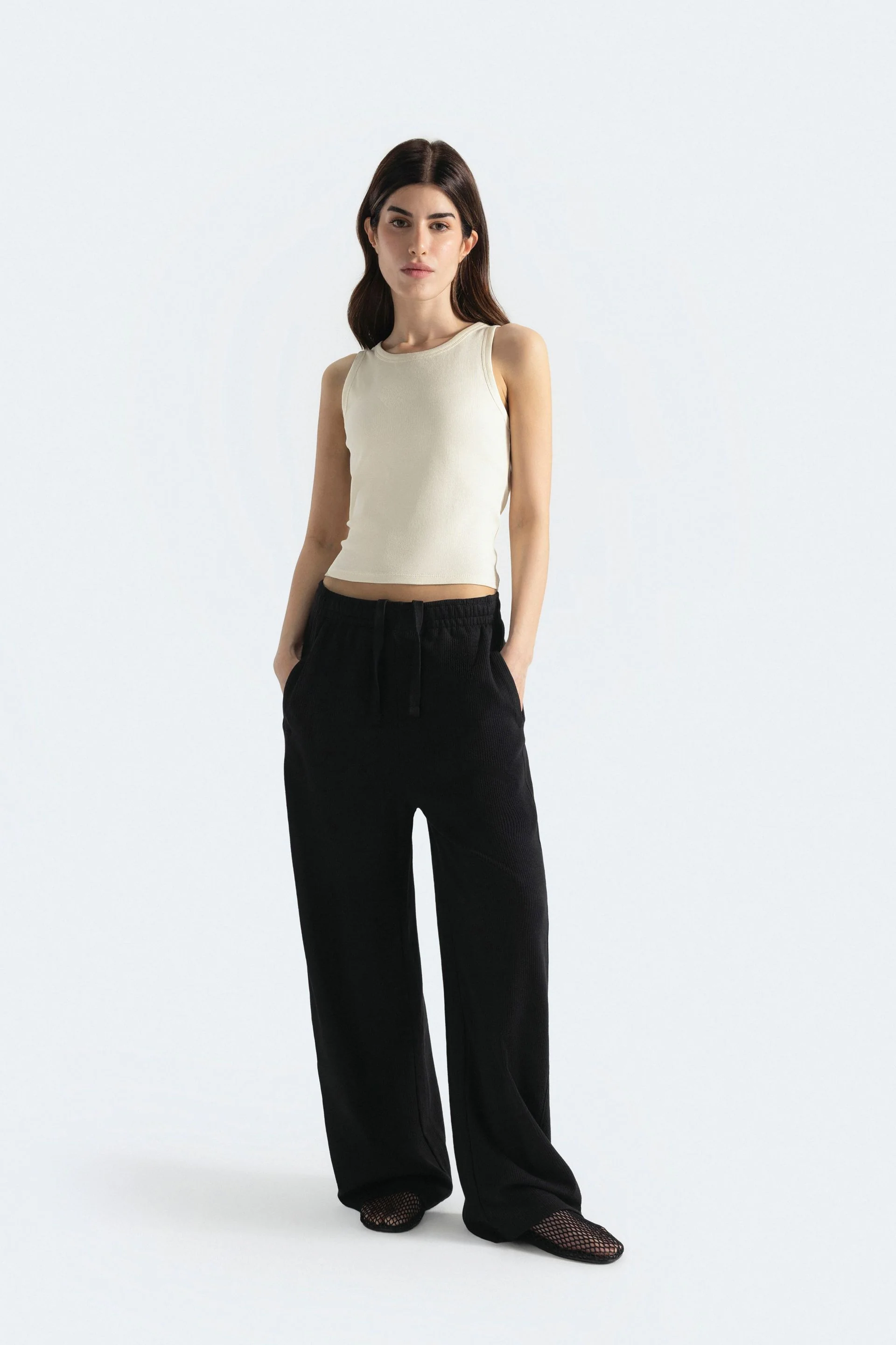 Ribbed Barrel Fit Trousers