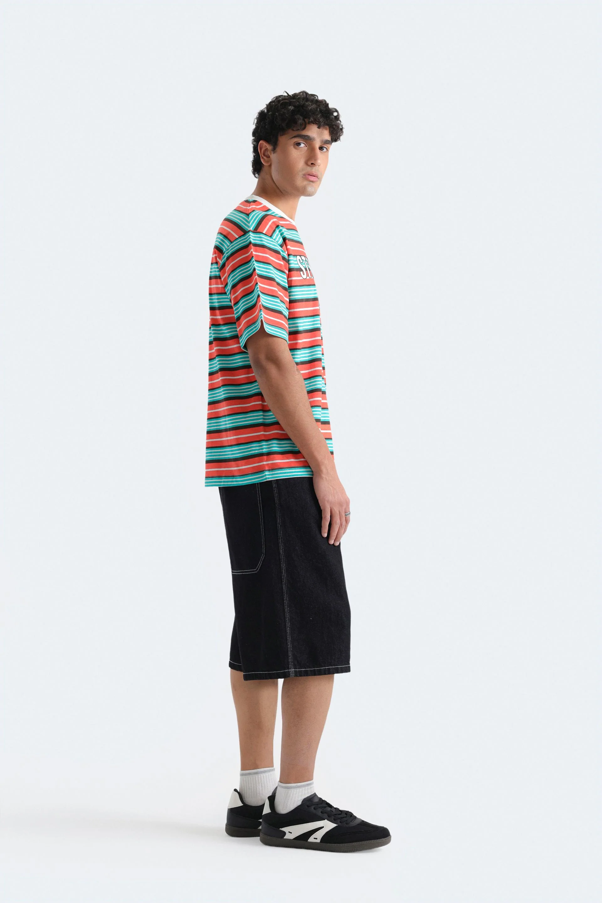 Striped Slogan Print T-Shirt - Image 3