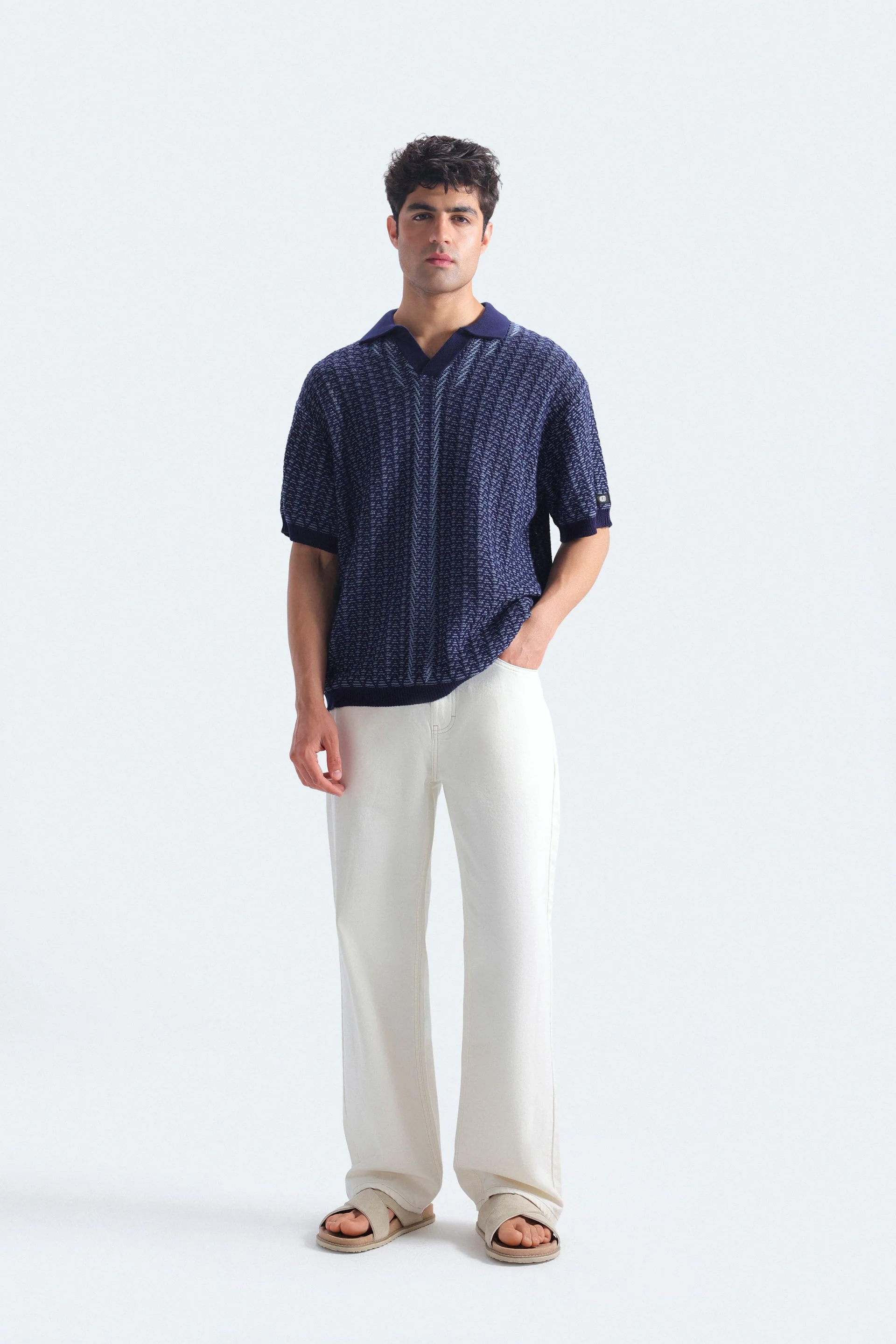 Contrast Knit Polo Shirt