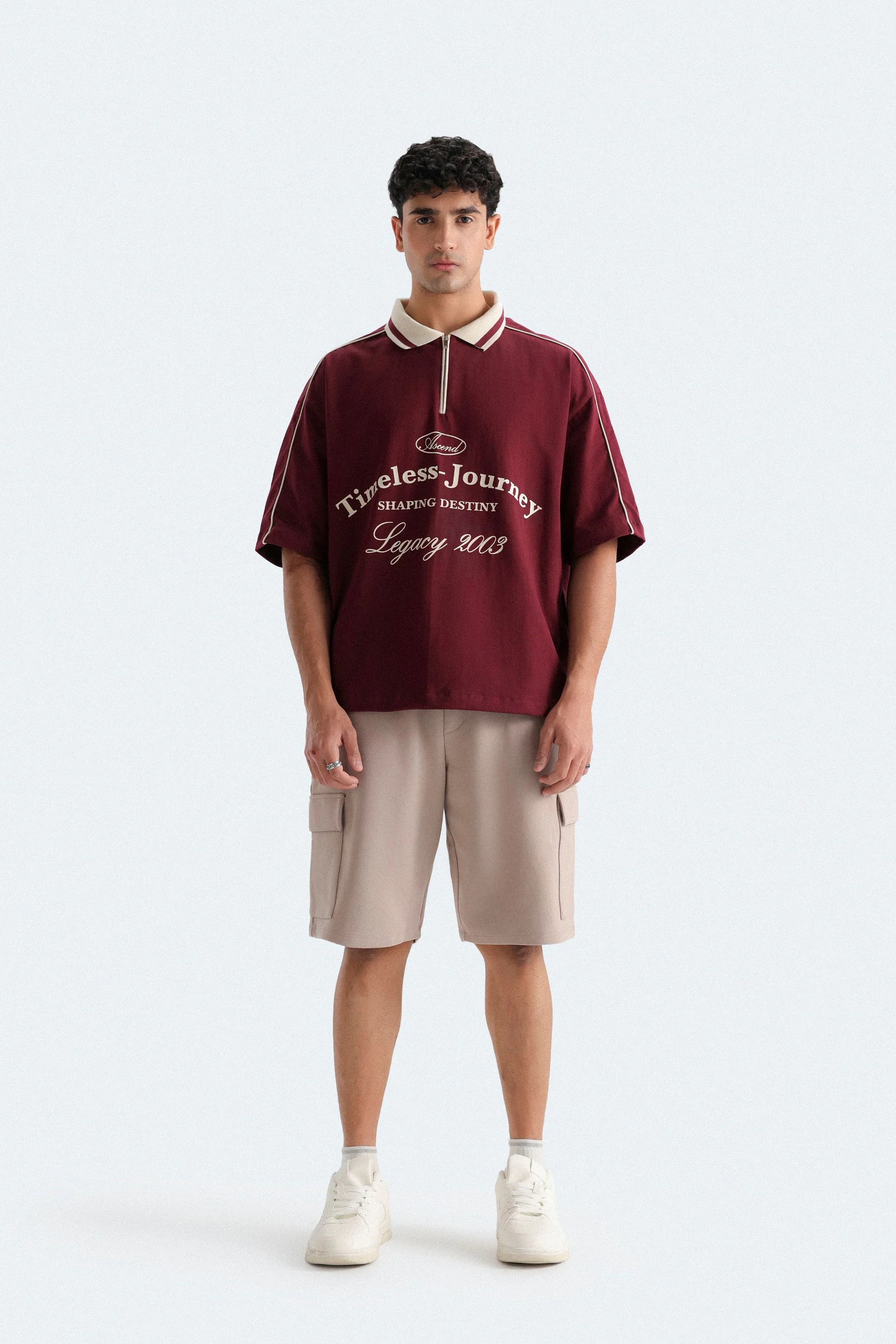 Cropped Slogan Print Polo Shirt