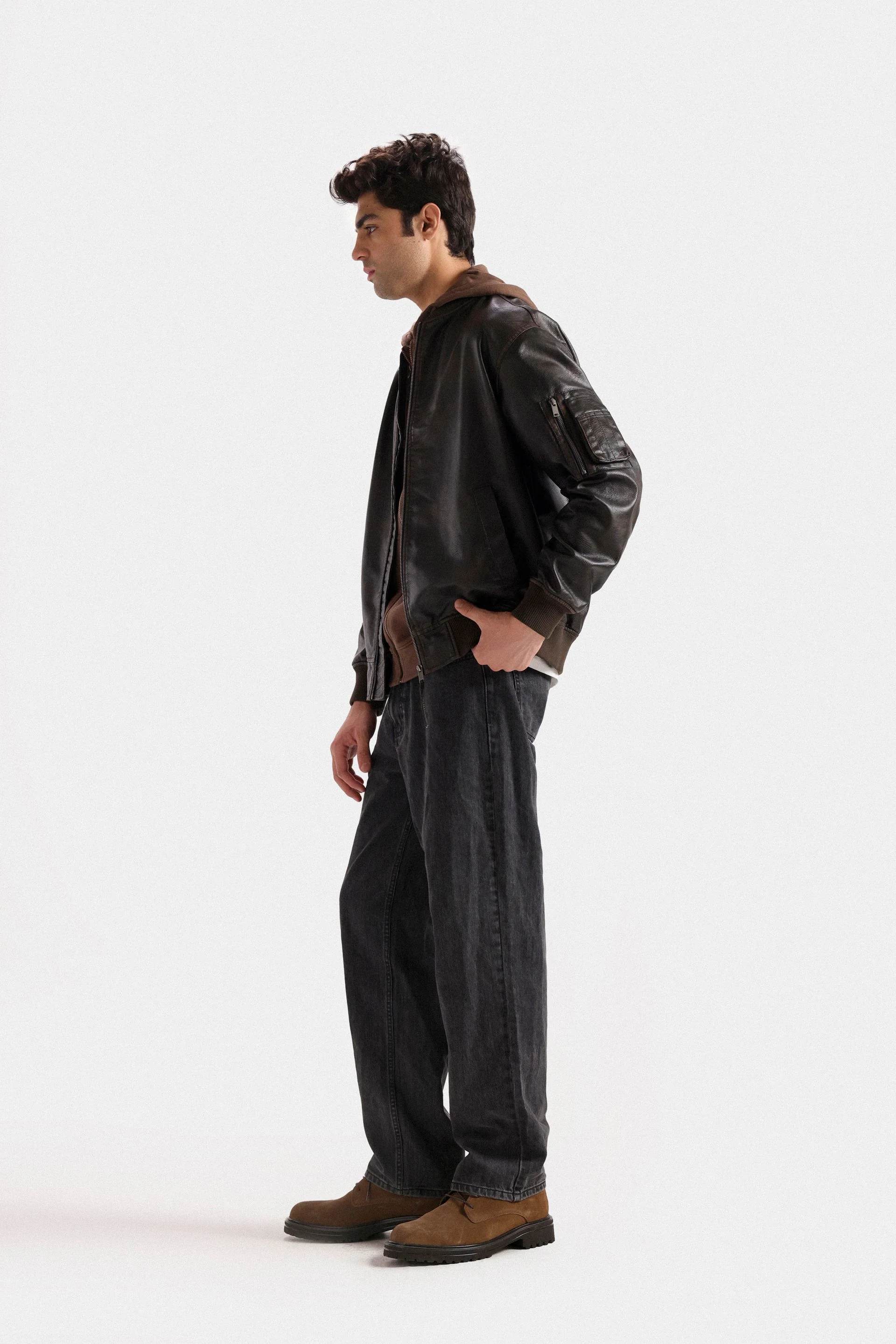 Faux Leather Bomber Jacket - Image 11
