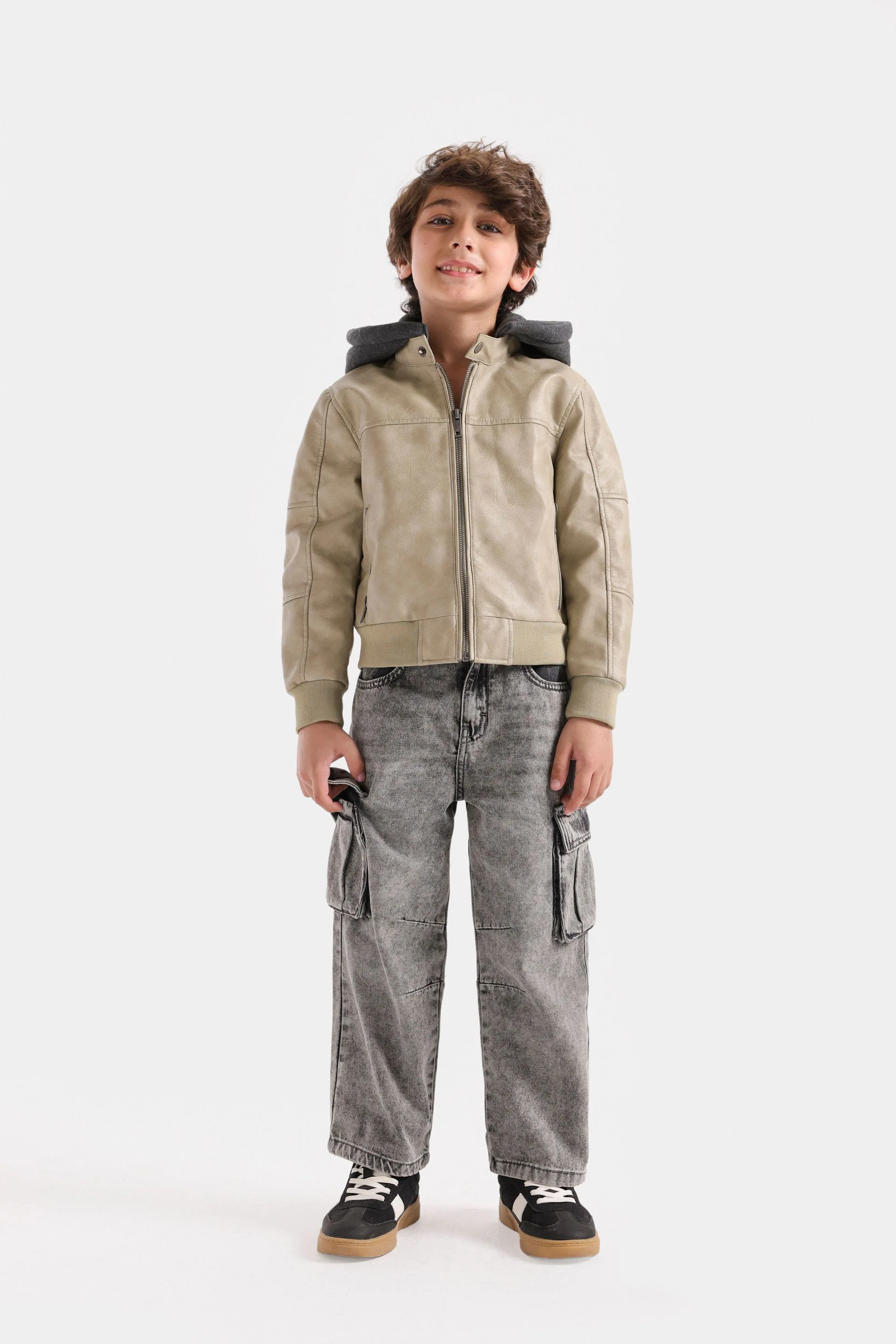 Faux Leather Jacket With Hoodie - Image 10