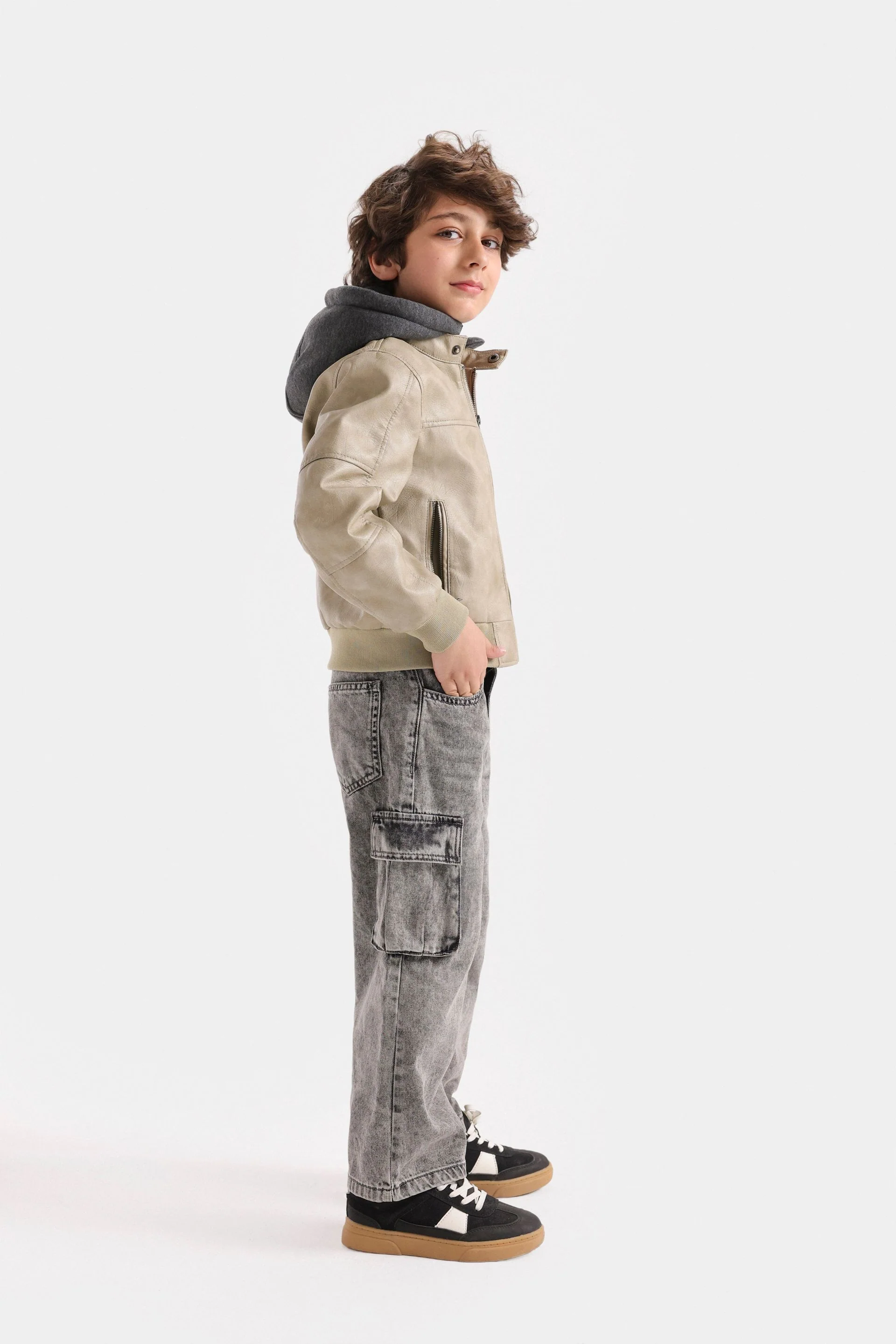 Faux Leather Jacket With Hoodie - Image 11