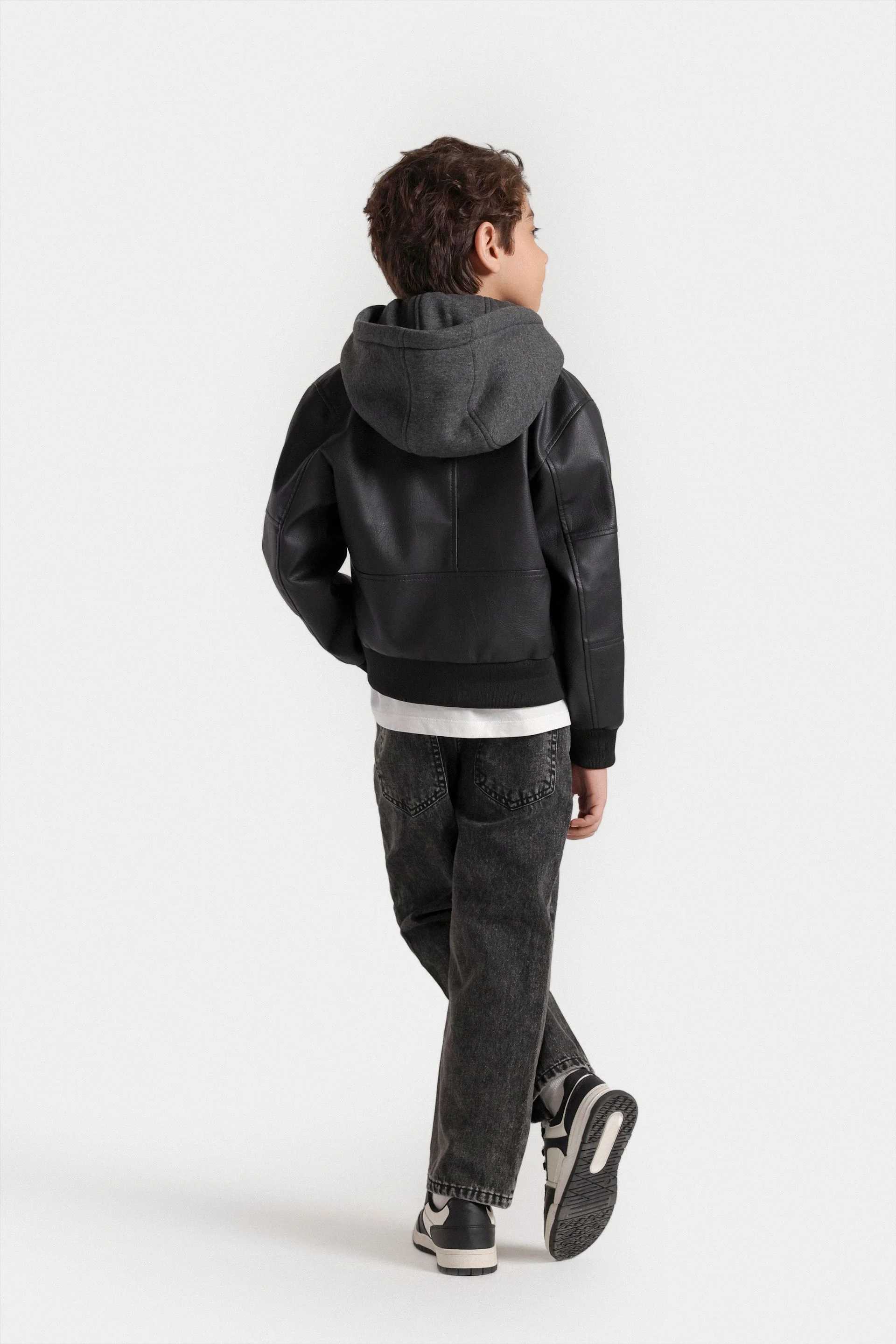 Faux Leather Jacket With Hoodie - Image 6
