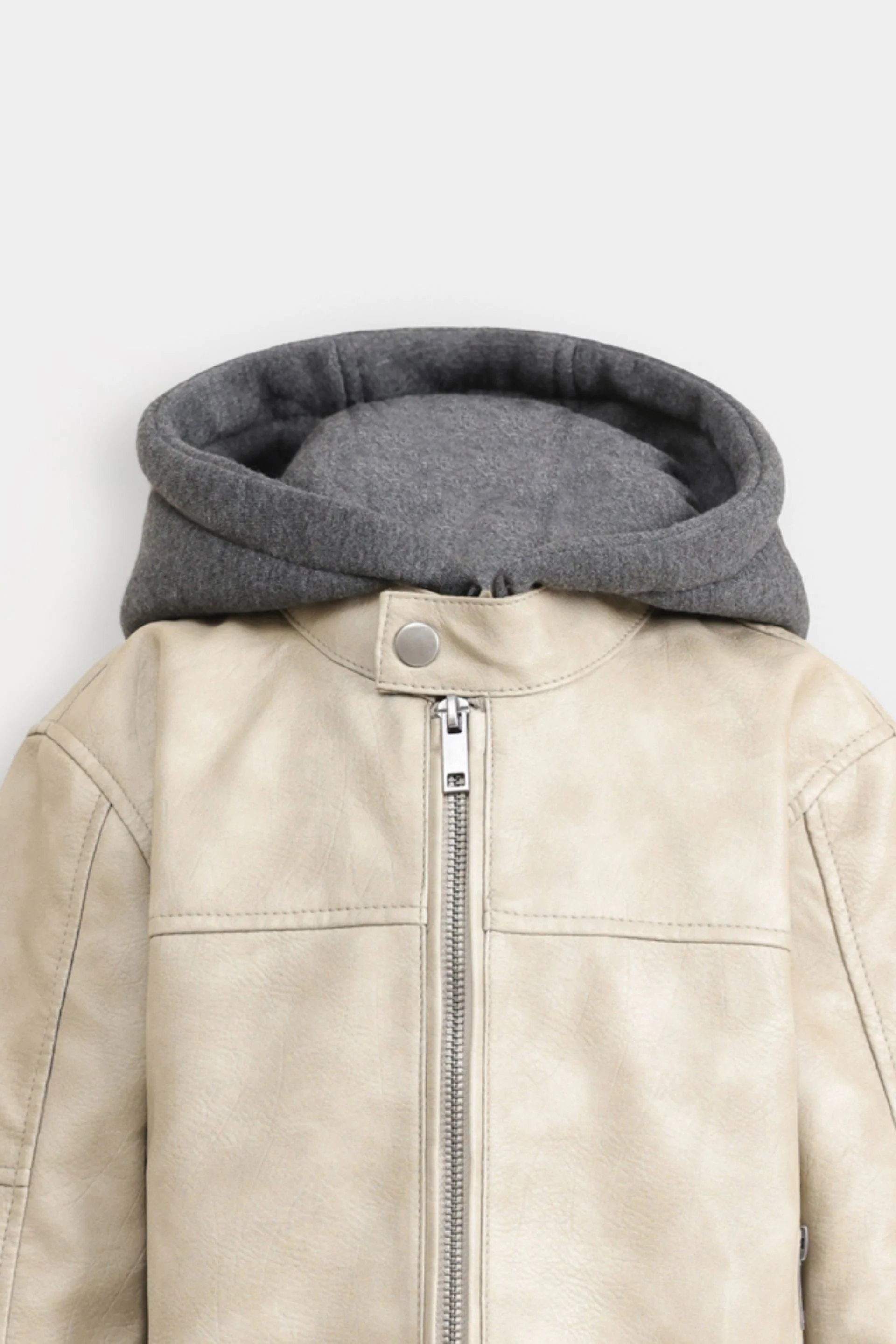 Faux Leather Jacket With Hoodie - Image 8
