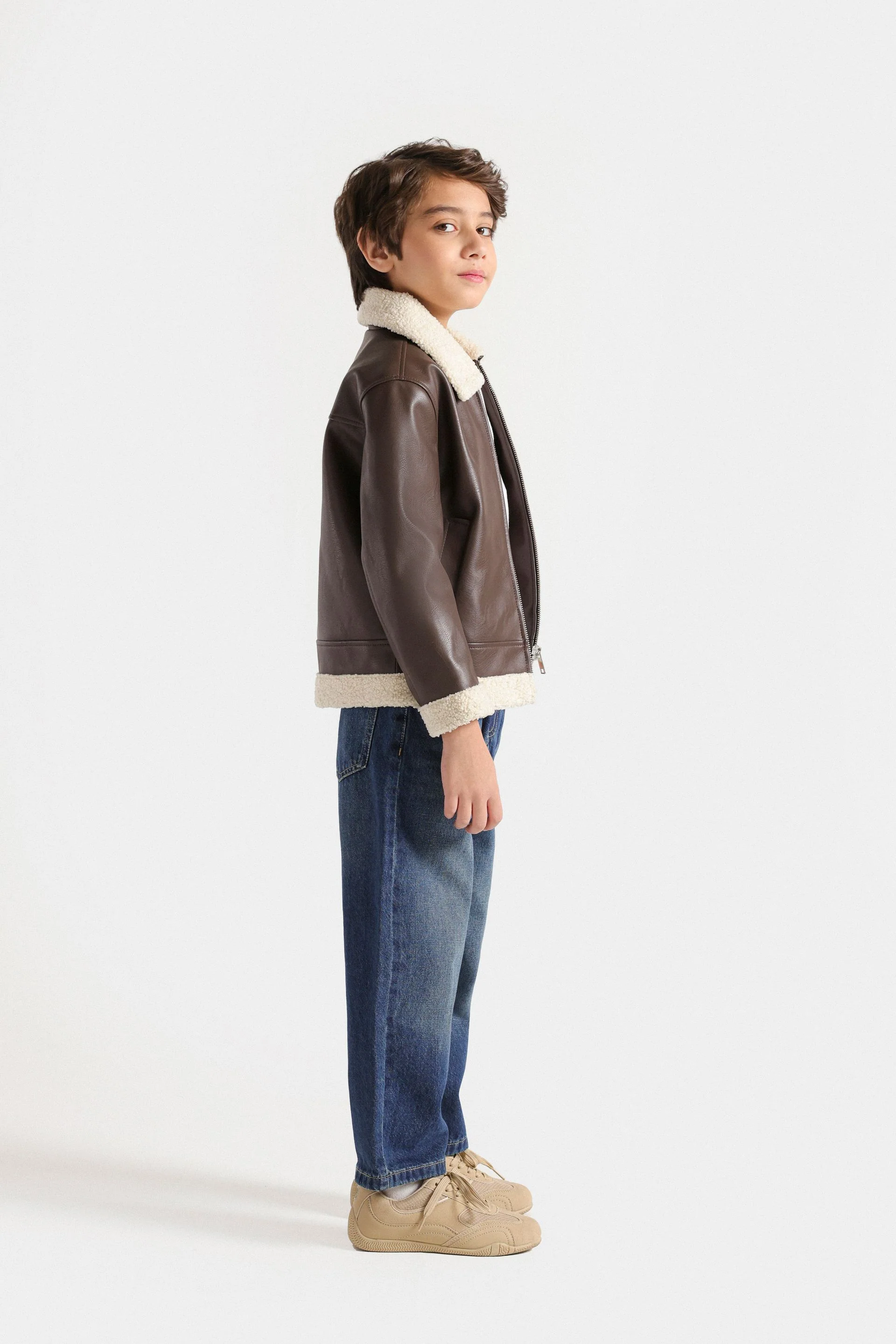 Faux Leather Jacket With Sherpa Details - Image 11