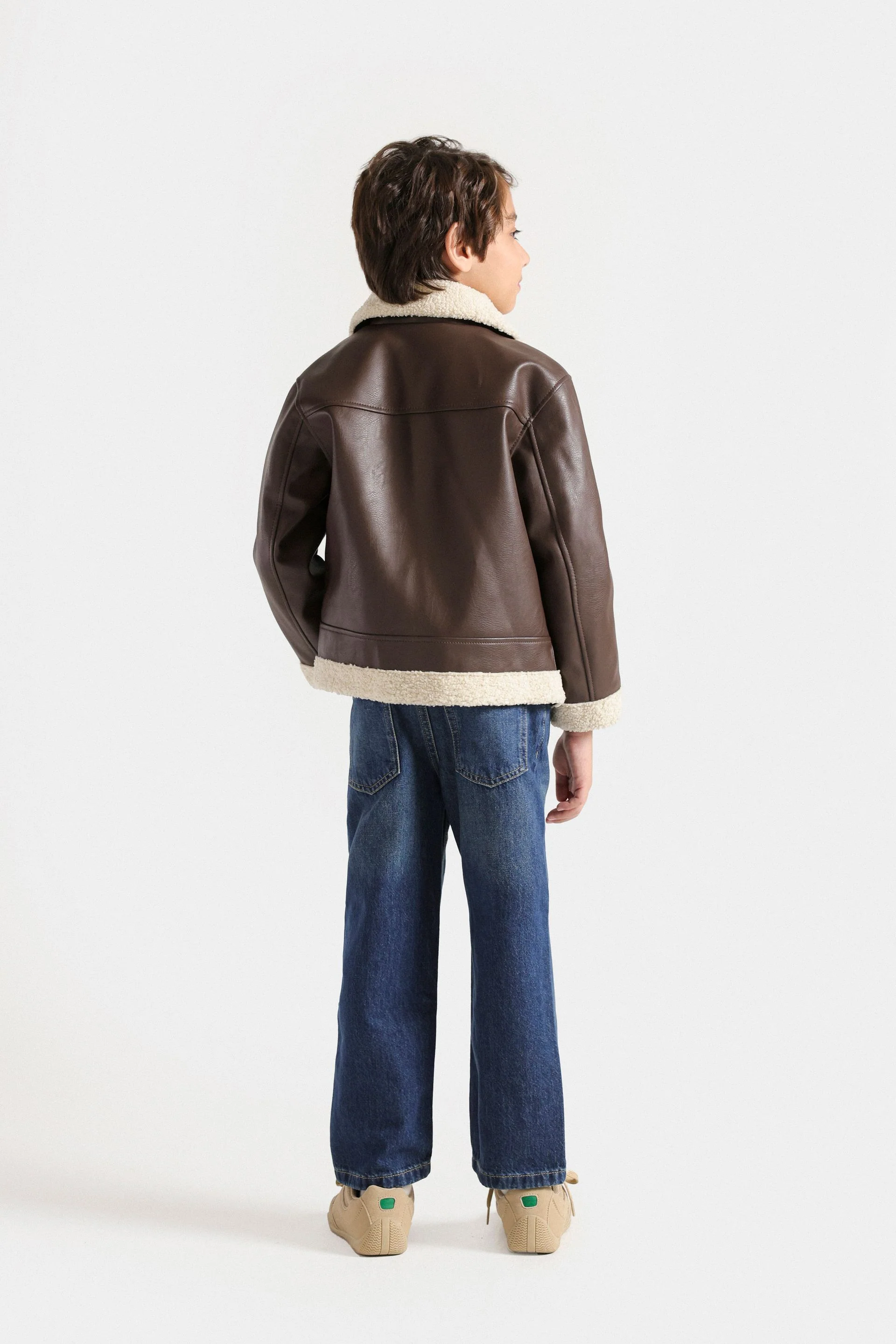 Faux Leather Jacket With Sherpa Details - Image 12